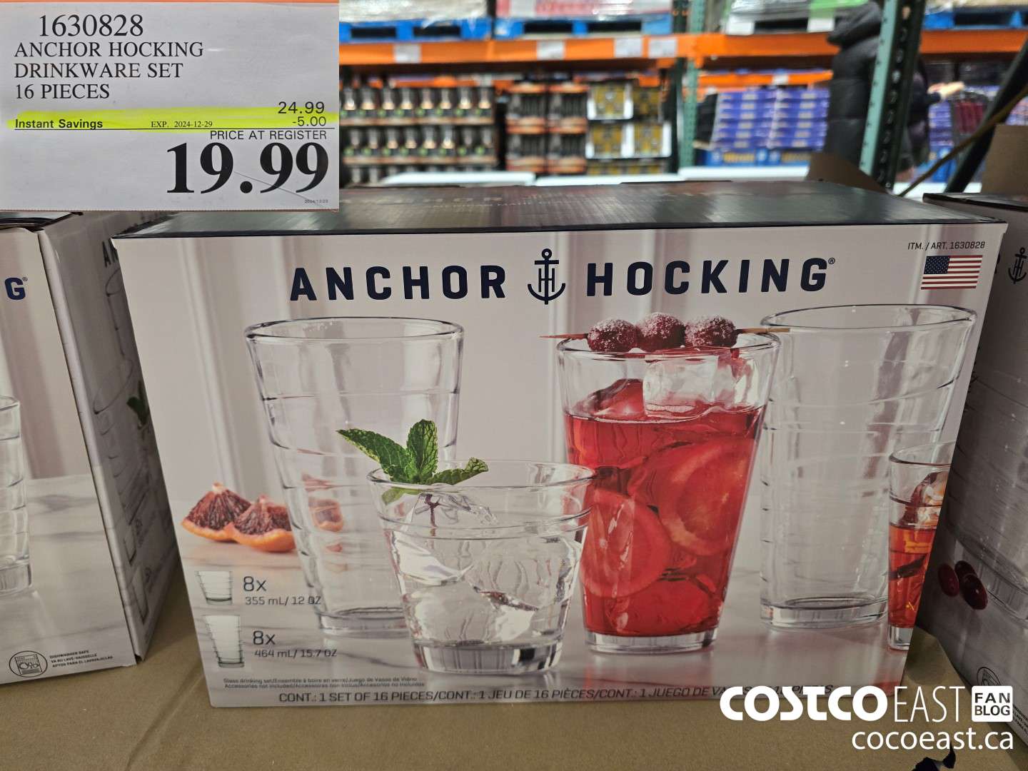 1630828 ANCHOR HOCKING DRINKWARE SET 16 PIECES ($5.00 INSTANT SAVINGS EXPIRES ON 2024-12-29) $19.99