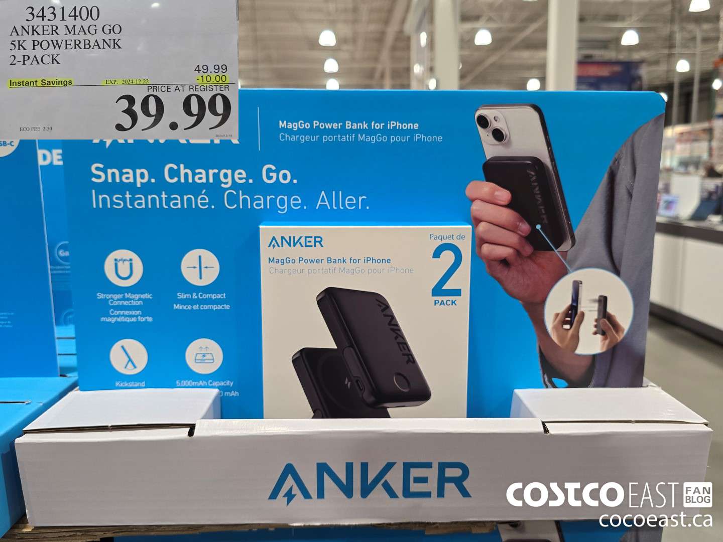3431400 ANKER MAG GO 5K POWERBANK 2-PACK ($10.00 INSTANT SAVINGS EXPIRES ON 2024-12-22) $39.99