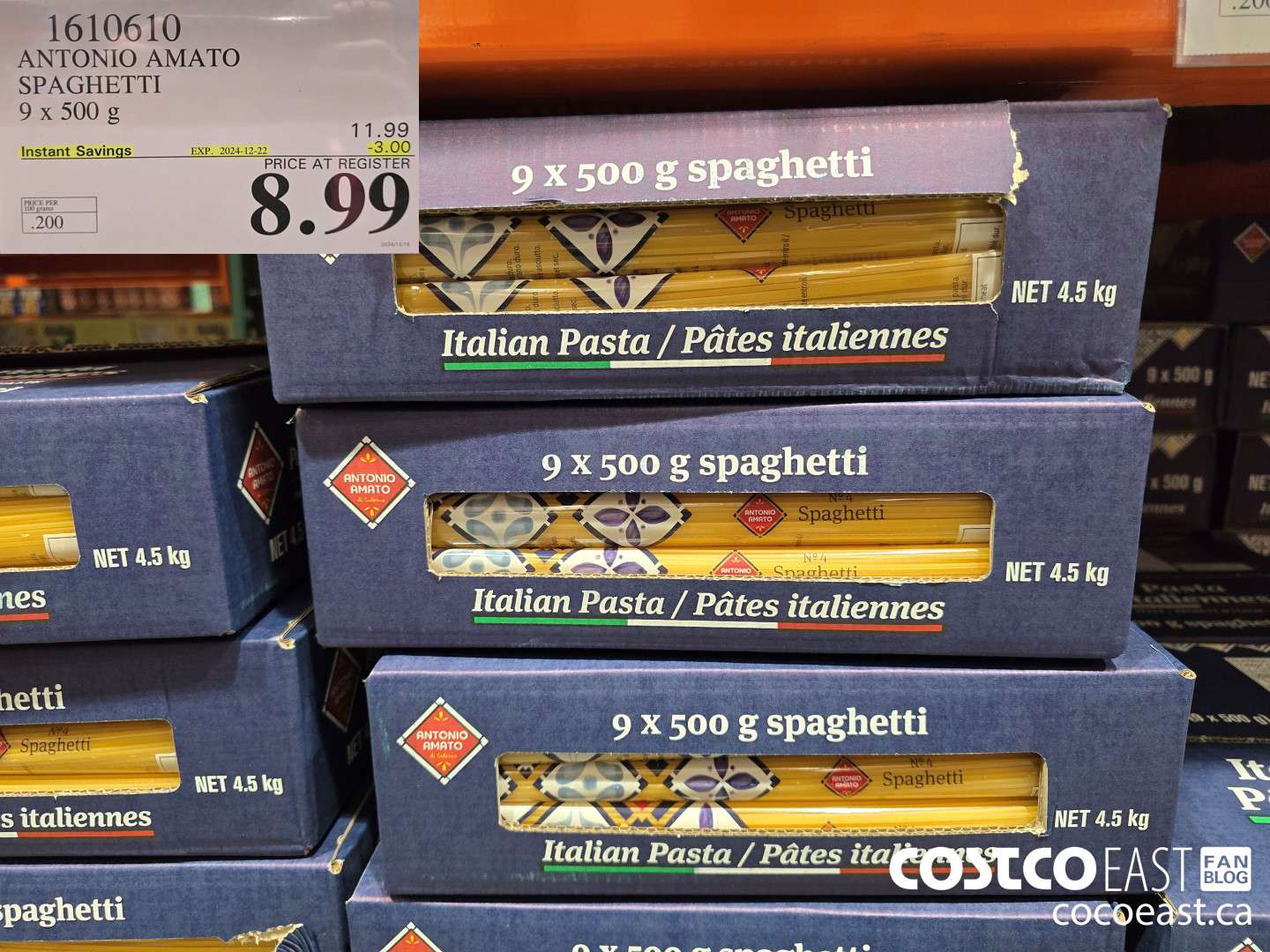 1610610 ANTONIO AMATO SPAGHETTI 9 x 500 g ($3.00 INSTANT SAVINGS EXPIRES ON 2024-12-22) $8.99