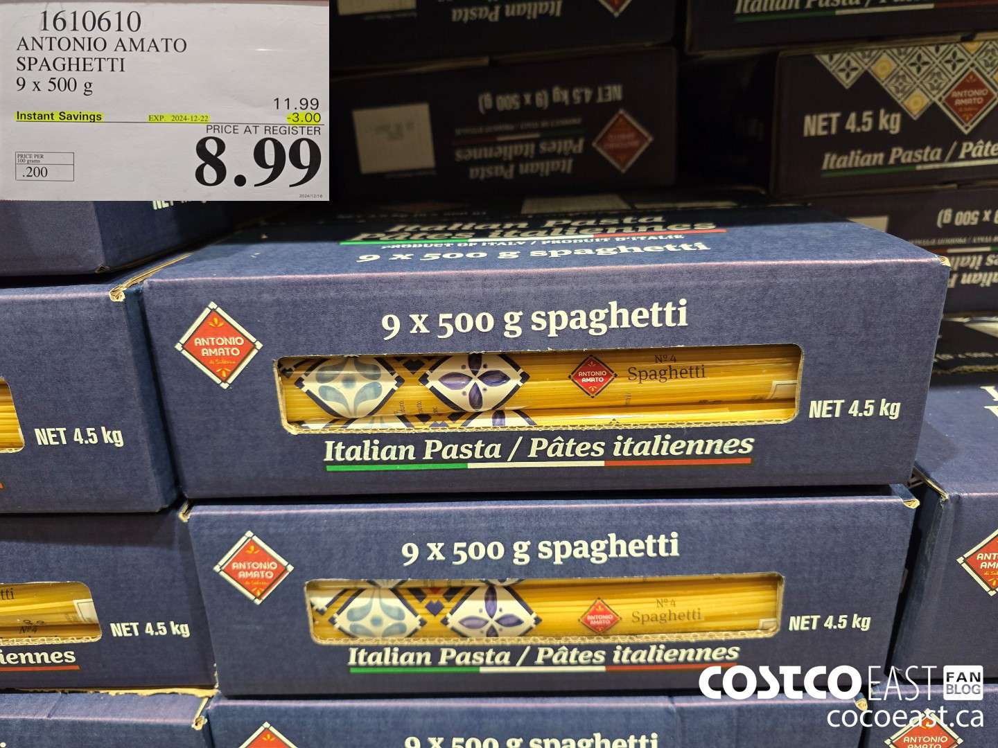 1610610 ANTONIO AMATO SPAGHETTI 9 x 500 g ($3.00 INSTANT SAVINGS EXPIRES ON 2024-12-22) $8.99