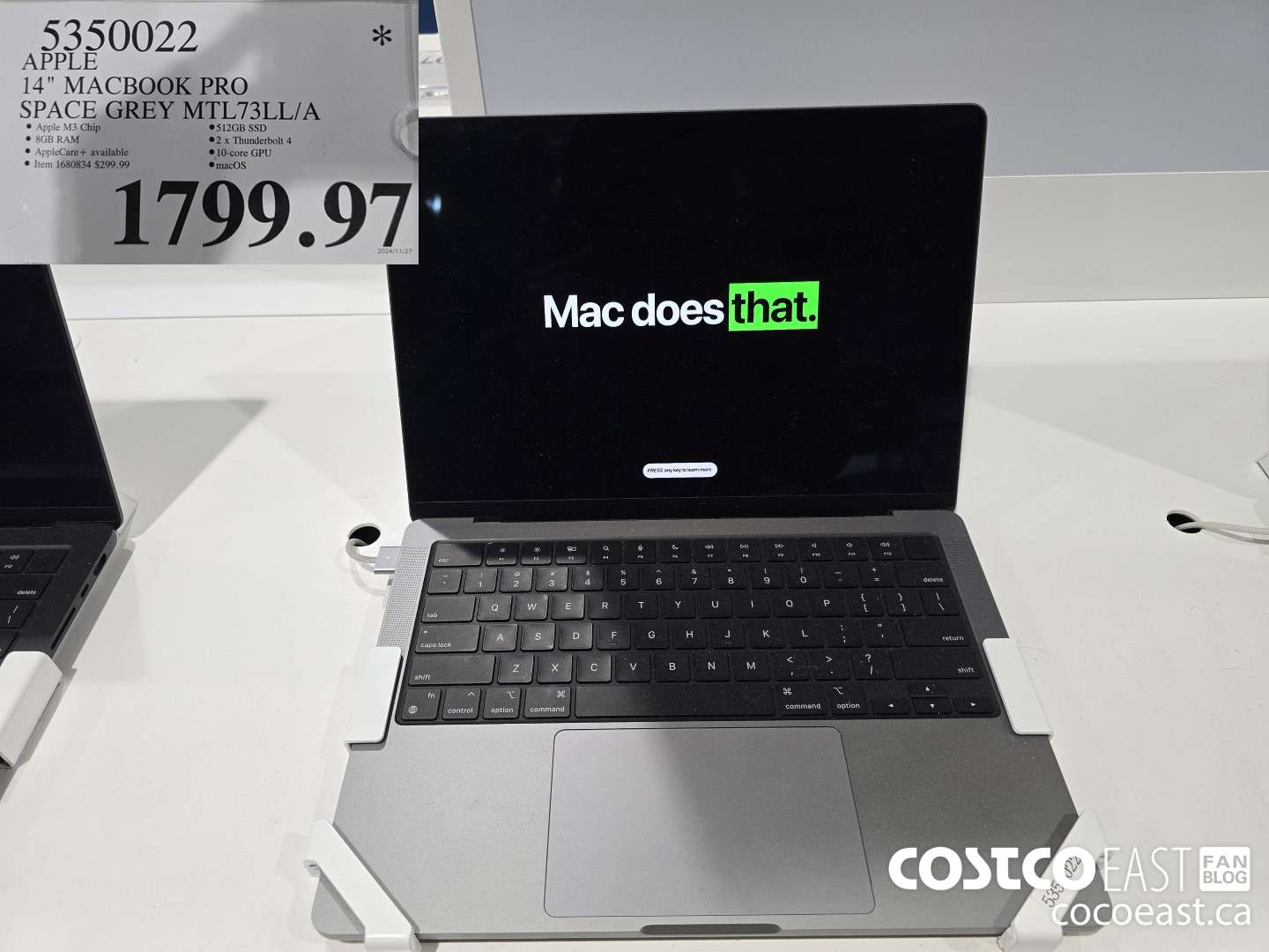 5350022 APPLE 14 MACBOOK PRO SPACE Grey MTL73LL/A $1799.97