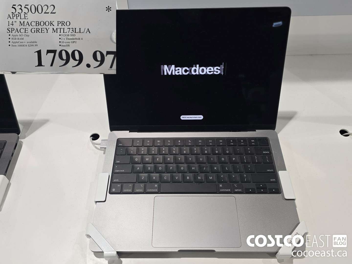 5350022 APPLE 14 MACBOOK PRO SPACE Grey MTL73LL/A $1799.97