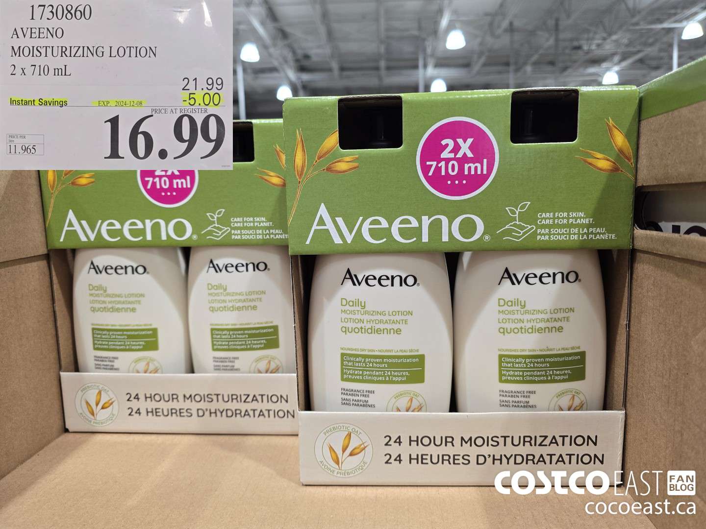 1730860 AVEENO MOISTURIZING LOTION 2 X 710 ML ($5.00 INSTANT SAVINGS EXPIRES ON 2024-12-08) $16.99