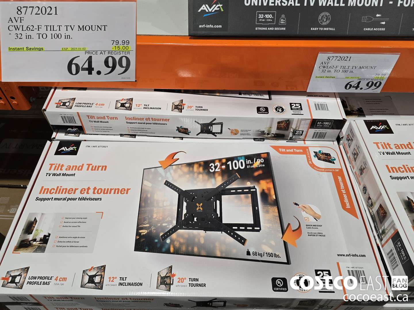 8772021 AVF CWL62-F TILT TV MOUNT 32 in. TO 100 in.  ($15.00 INSTANT SAVINGS EXPIRES ON 2025-01-02) $64.99