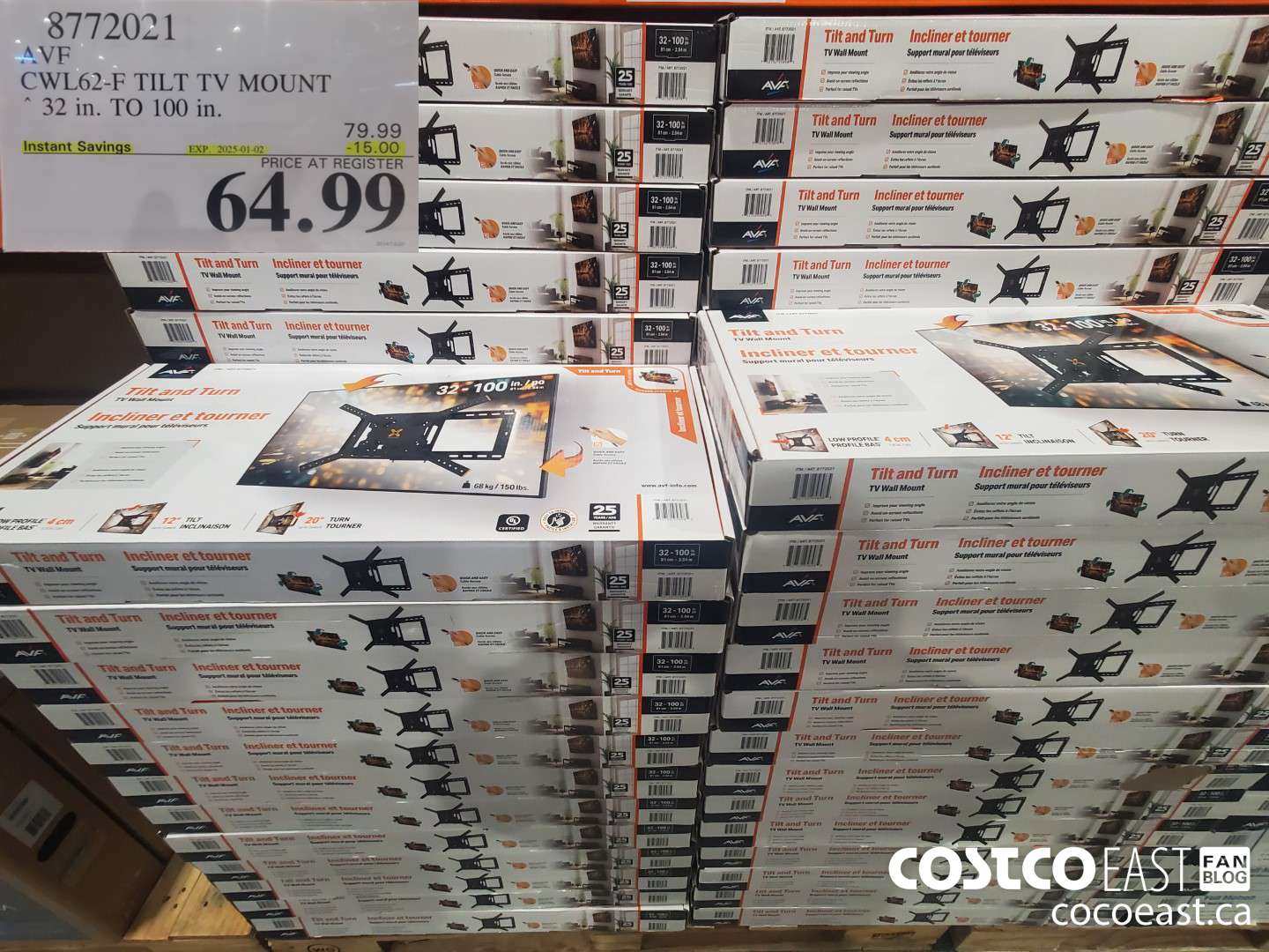 8772021 AVF CWL62-F TILT TV MOUNT 32 in. TO 100 in.  ($15.00 INSTANT SAVINGS EXPIRES ON 2025-01-02) $64.99