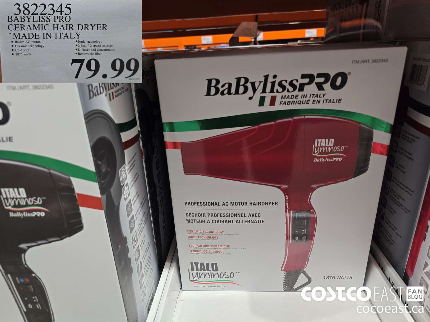 3822345 BABYLISS PRO CERAMIC HAIR DRYER MADE IN ITALY $79.99