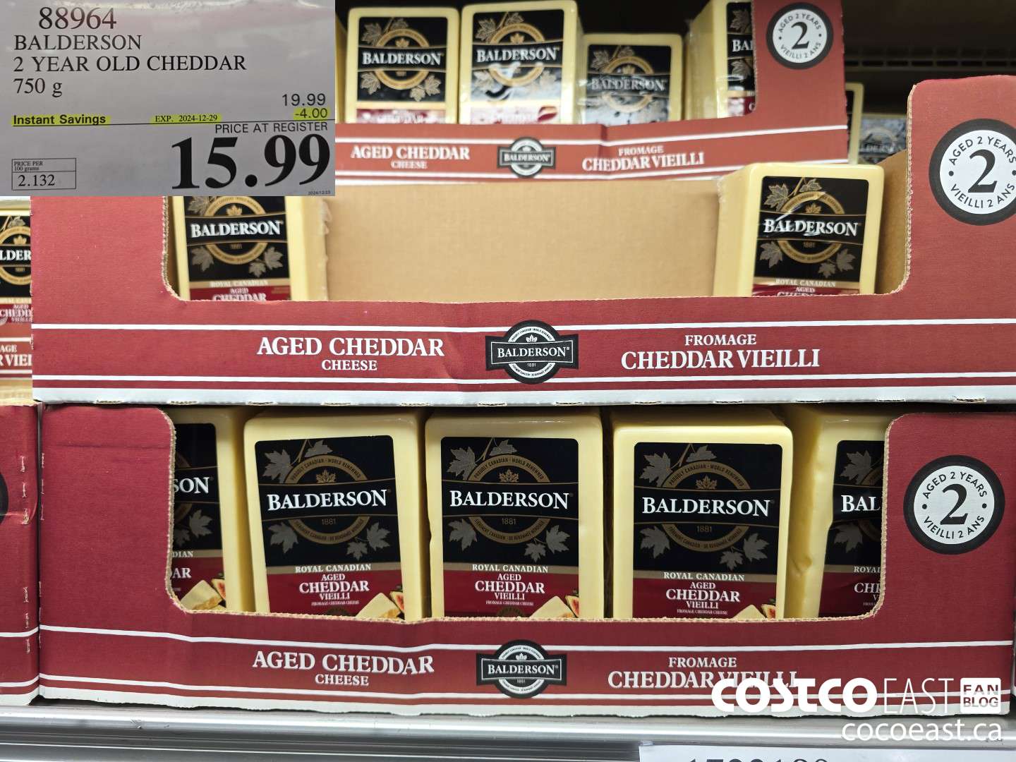 838964 BALDERSON 2 YEAR OLD CHEDDAR 750 g ($4.00 INSTANT SAVINGS EXPIRES ON 2024-12-29) $15.99