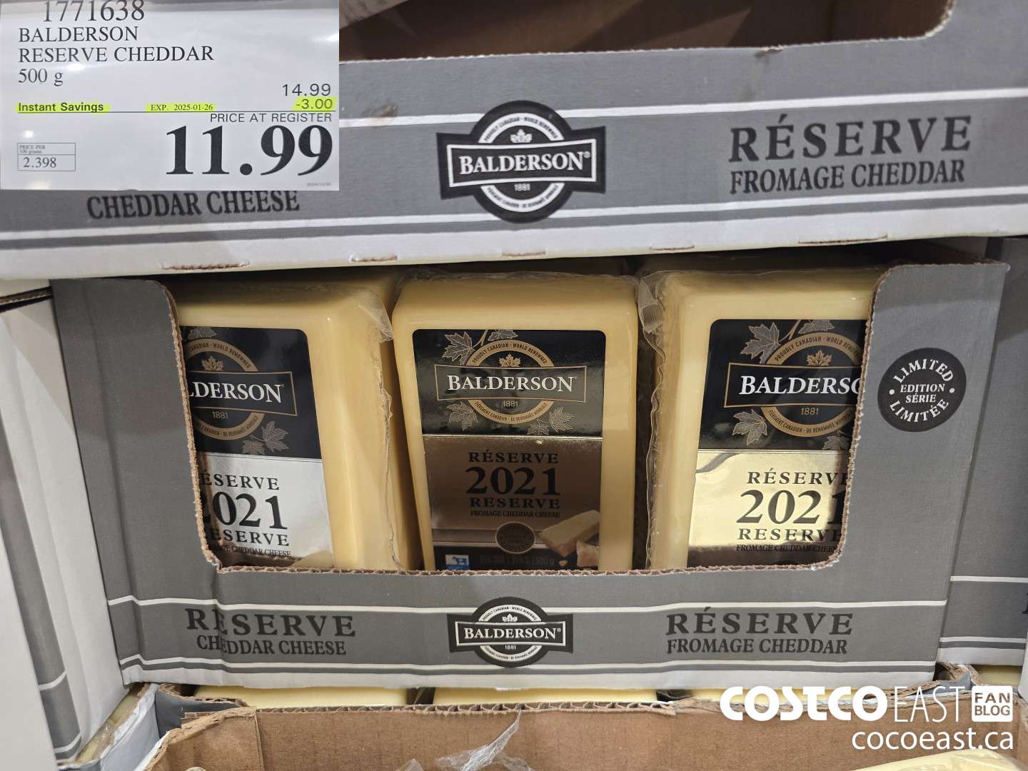 1771638 BALDERSON RESERVE CHEDDAR 500 G ($3.00 INSTANT SAVINGS EXPIRES ON 2025-01-26) $11.99