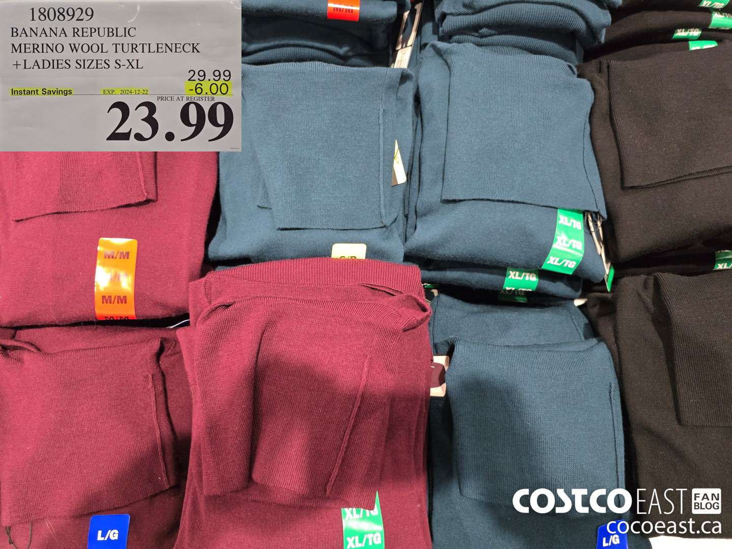 1808929 BANANA REPUBLIC MERINO WOOL TURTLENECK +LADIES SIZES S-XL ($6.00 INSTANT SAVINGS EXPIRES ON 2024-12-22) $23.99