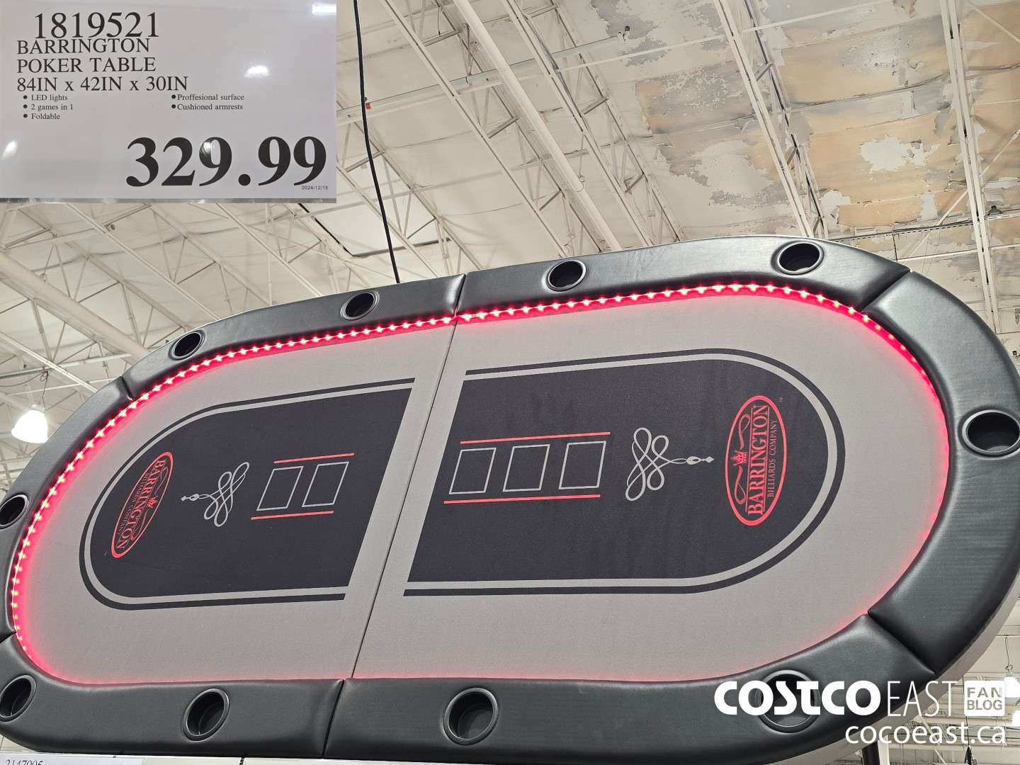 1819521 BARRINGTON POKER TABLE 84IN x 42IN x 30IN $329.99