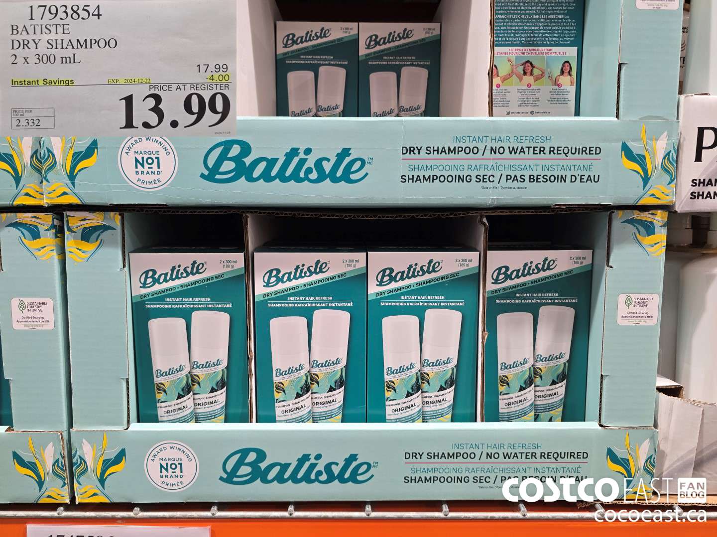 1793854 BATISTE DRY SHAMPOO 2 x 300 mL ($4.00 INSTANT SAVINGS EXPIRES ON 2024-12-22) $13.99