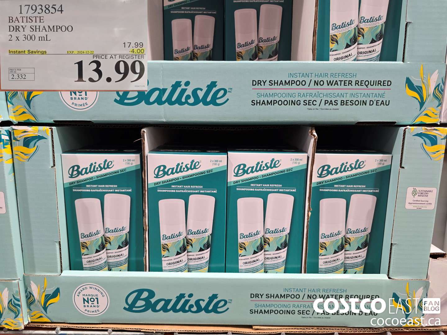 1793854 BATISTE DRY SHAMPOO 2 x 300 mL ($4.00 INSTANT SAVINGS EXPIRES ON 2024-12-22) $13.99