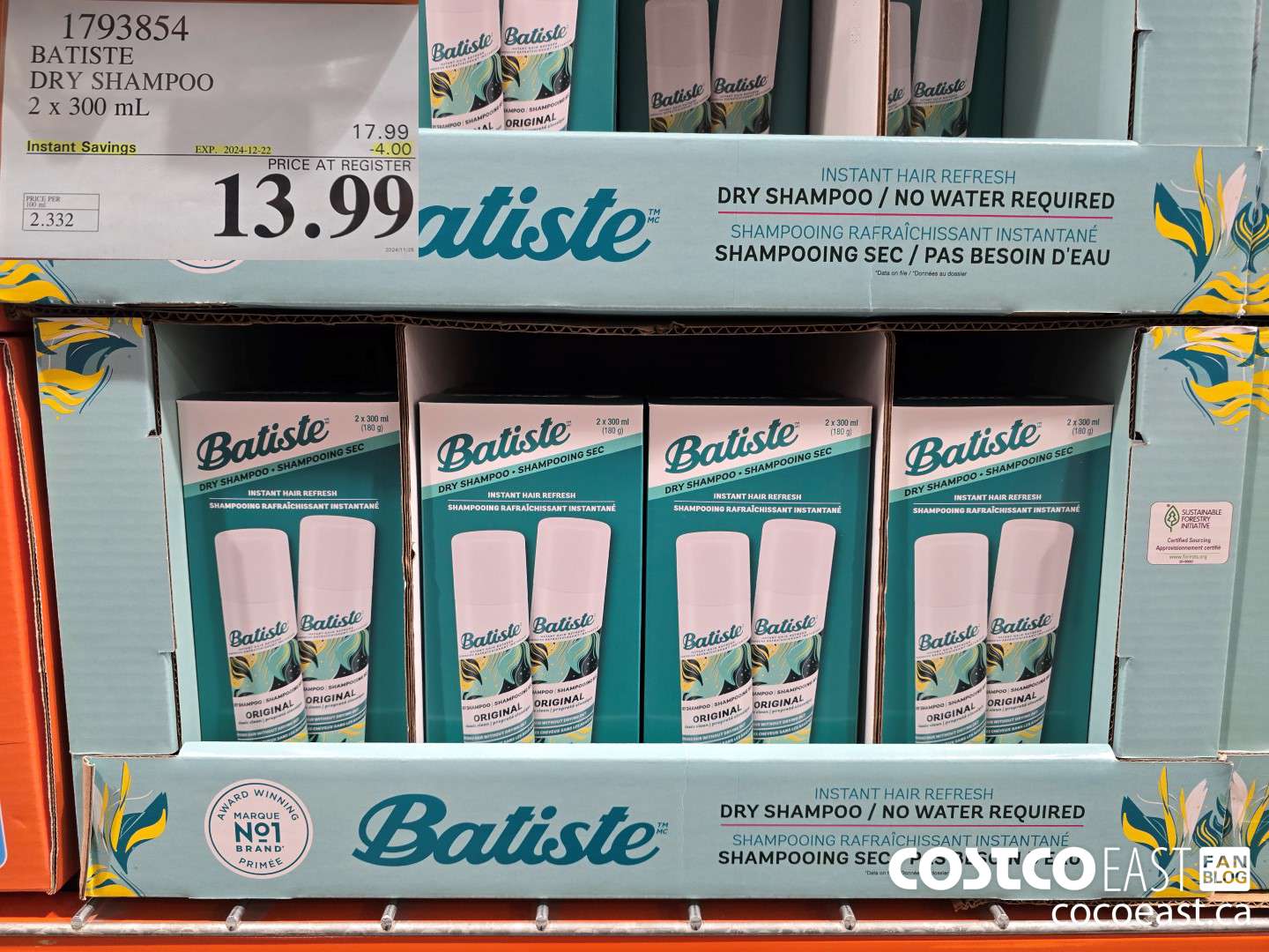 1793854 BATISTE DRY SHAMPOO 2 x 300 mL ($4.00 INSTANT SAVINGS EXPIRES ON 2024-12-22) $13.99