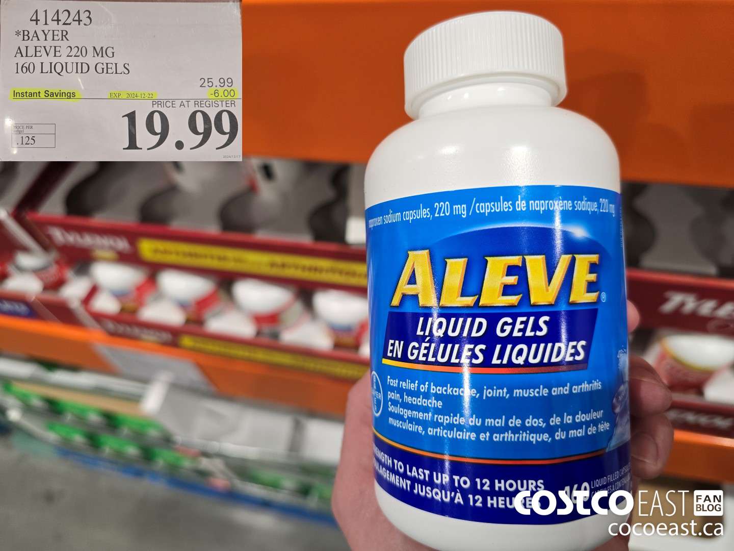 414243 BAYER ALEVE 220 MG 160 LIQUID GELS ($6.00 INSTANT SAVINGS EXPIRES ON 2024-12-22) $19.99