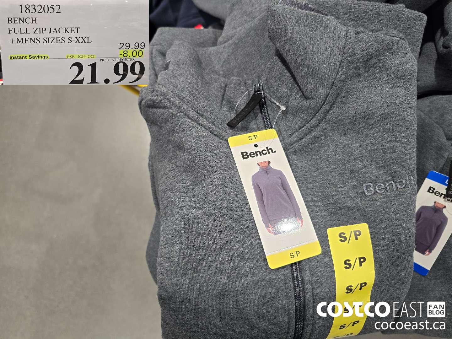 1832052 BENCH FULL ZIP JACKET +MENS SIZES S-XXL ($8.00 INSTANT SAVINGS EXPIRES ON 2024-12-22) $21.99