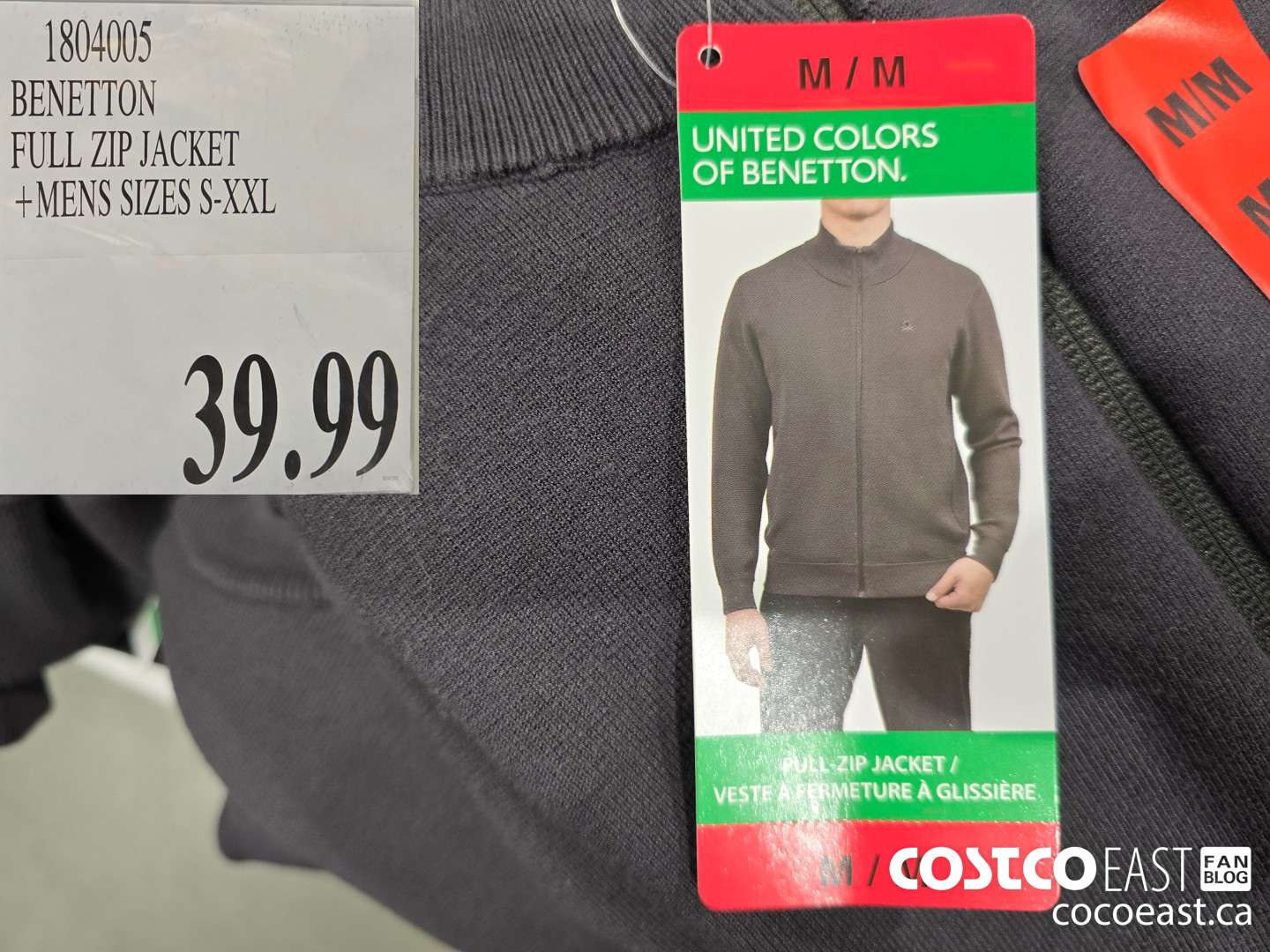 1804005 BENETTON FULL ZIP JACKET +MENS SIZES S-XXL $39.99