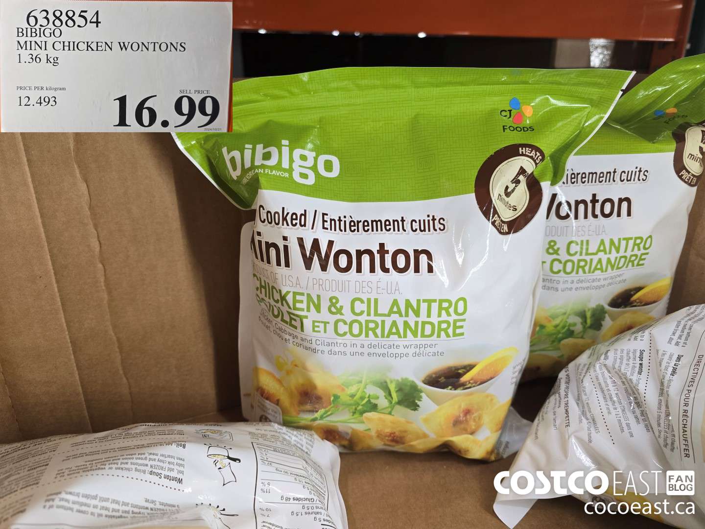 638854 BIBIGO MINI CHICKEN WONTONS 1.36 KG $16.99