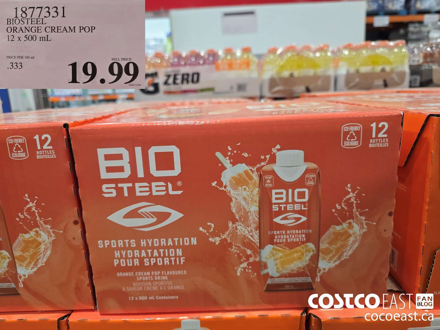 1877331 BIOSTEEL ORANGE CREAM POP 12 x 500 mL $19.99