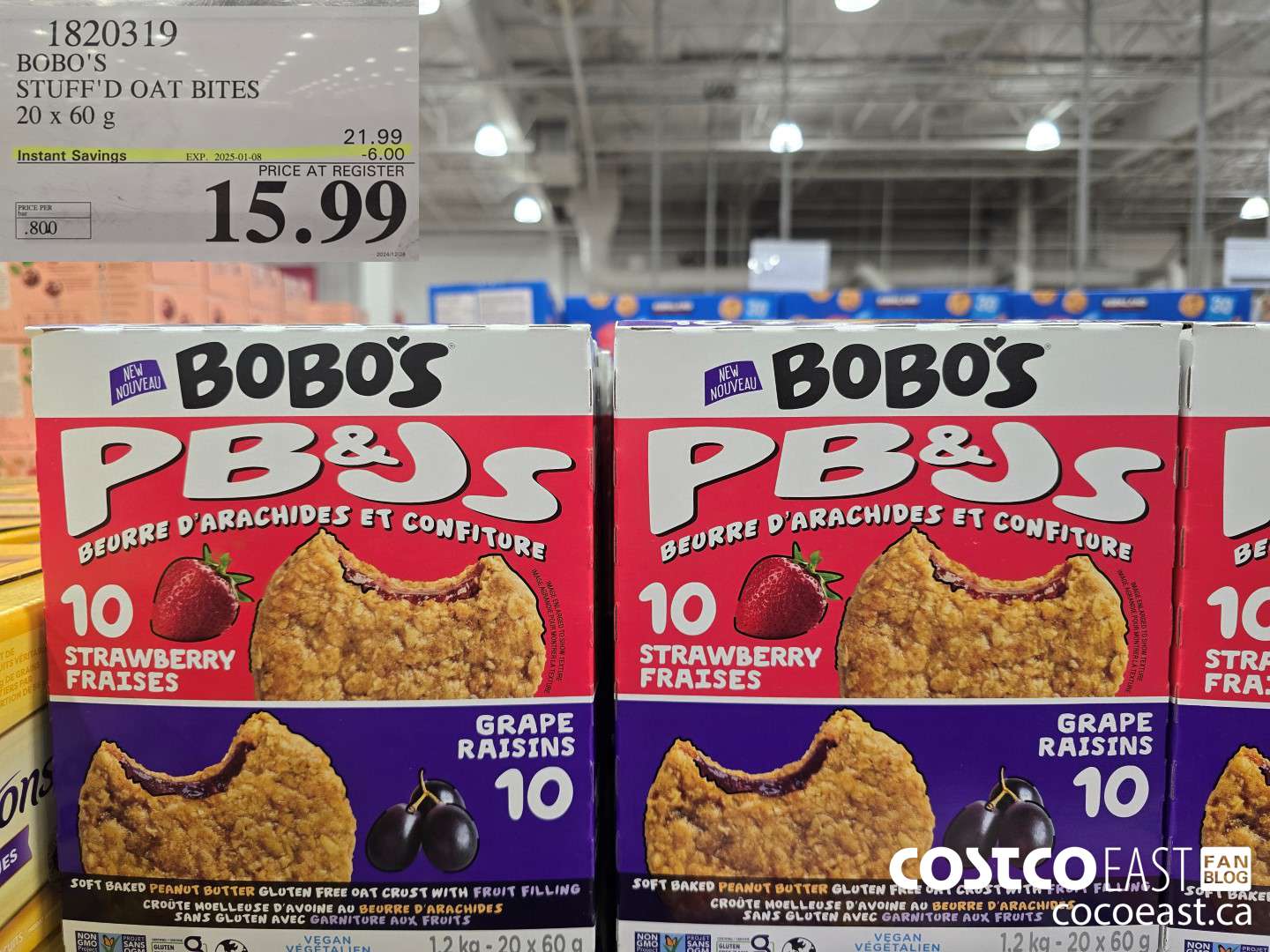 1820319 BOBO'S STUFF'D OAT BITES 20 x 60 g ($6.00 INSTANT SAVINGS EXPIRES ON 2025-01-08) $15.99