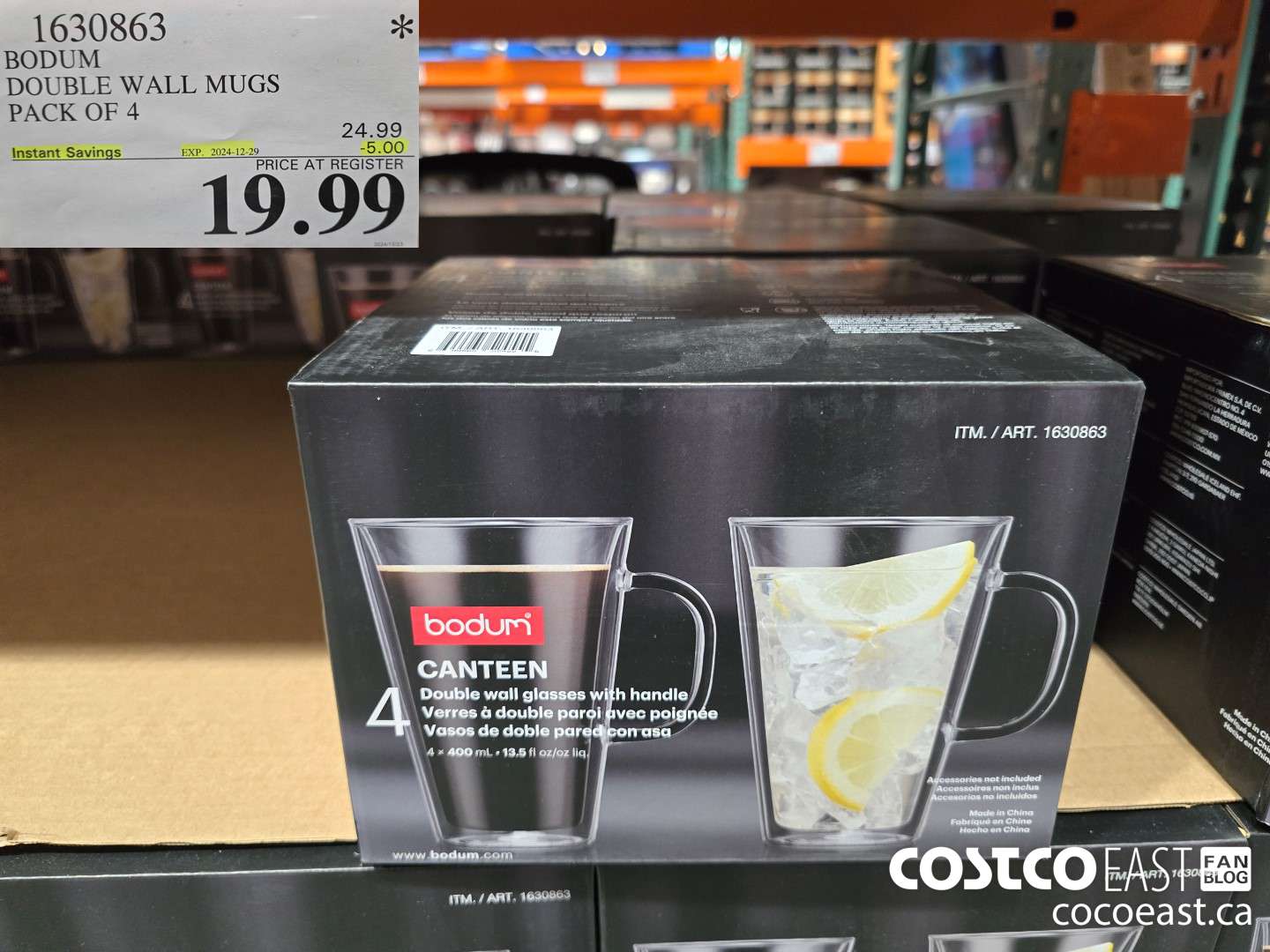 1630863 BODUM DOUBLE WALL MUGS PACK OF 4 ($5.00 INSTANT SAVINGS EXPIRES ON 2024-12-29) $19.99