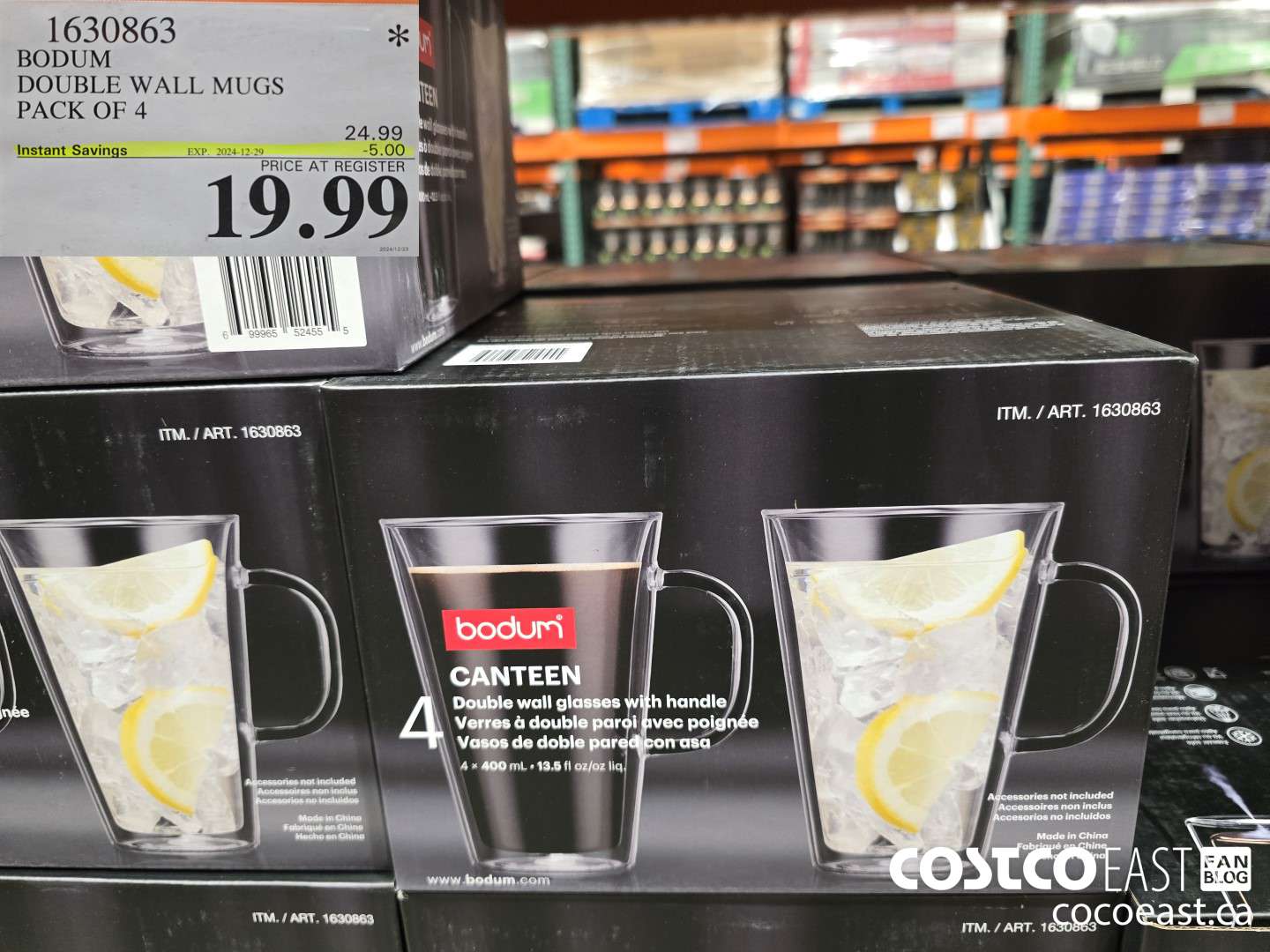 1630863 BODUM DOUBLE WALL MUGS PACK OF 4 ($5.00 INSTANT SAVINGS EXPIRES ON 2024-12-29) $19.99