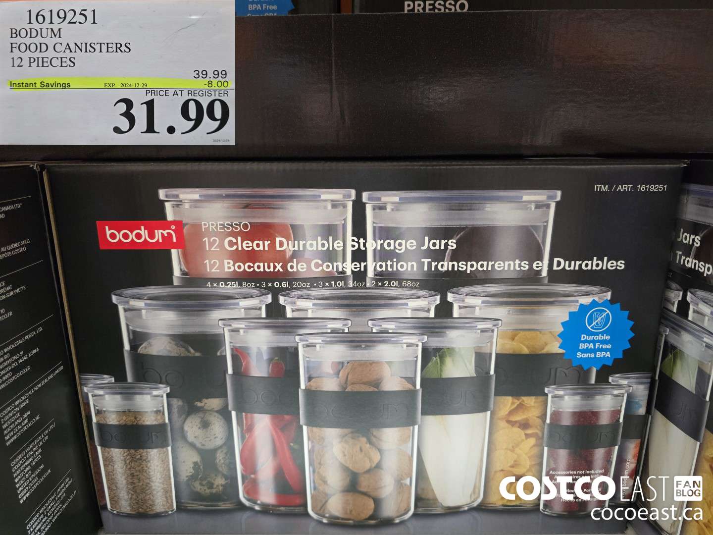 1619251 BODUM FOOD CANISTERS 12 PIECES ($8.00 INSTANT SAVINGS EXPIRES ON 2024-12-29) $31.99