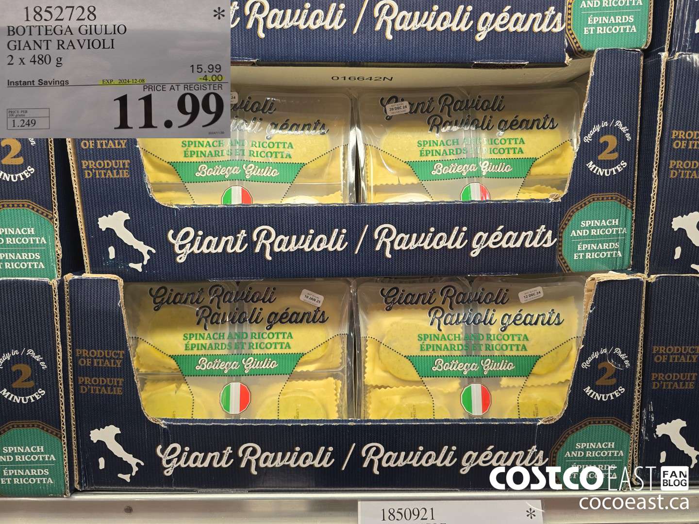 1852728 BOTTEGA GIULIO GIANT RAVIOLI 2 x 480 g ($4.00 INSTANT SAVINGS EXPIRES ON 2024-12-08) $11.99