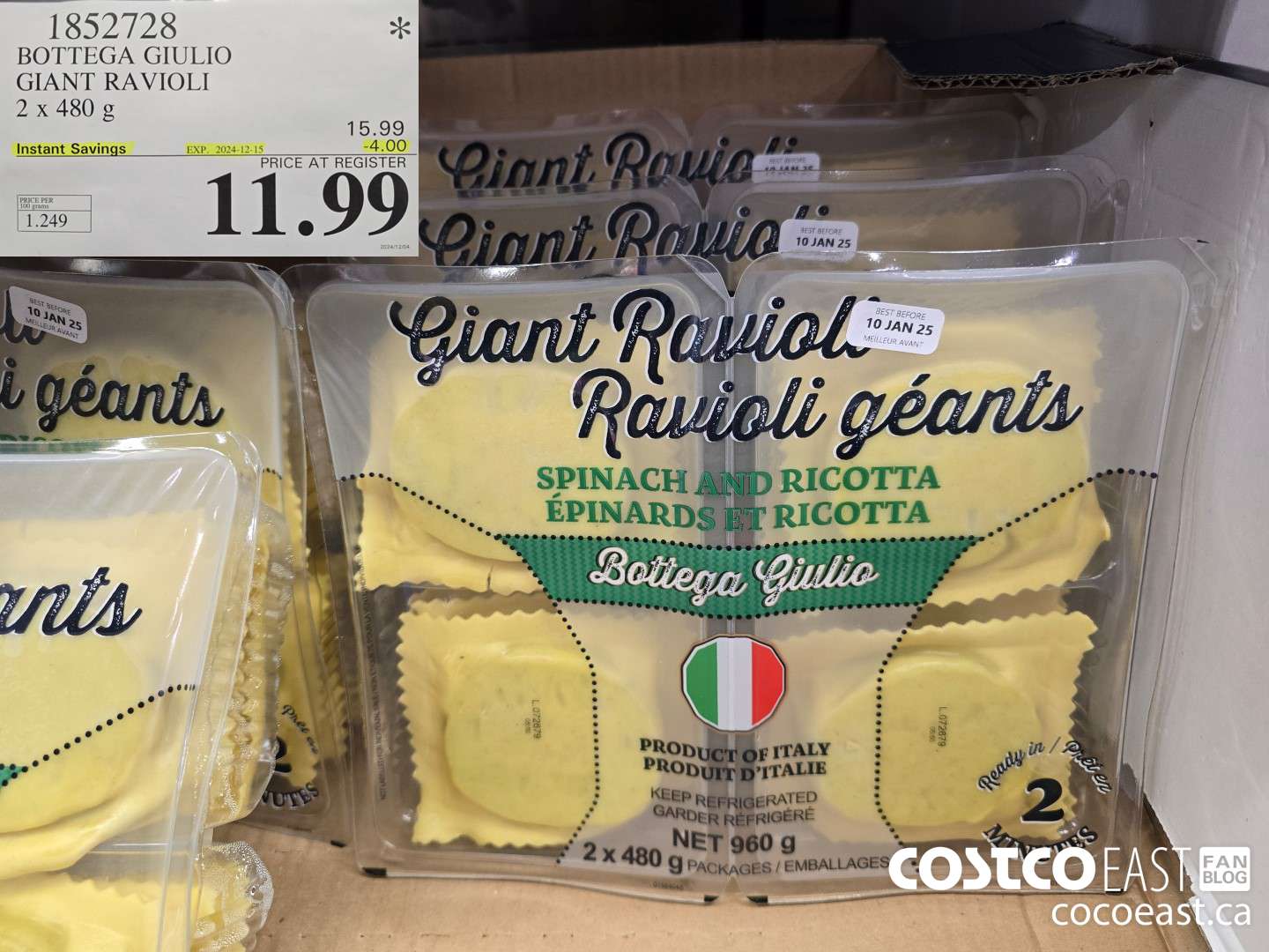 1852728 BOTTEGA GIULIO GIANT RAVIOLI 2 x 480 g ($4.00 INSTANT SAVINGS EXPIRES ON 2024-12-15) $11.99