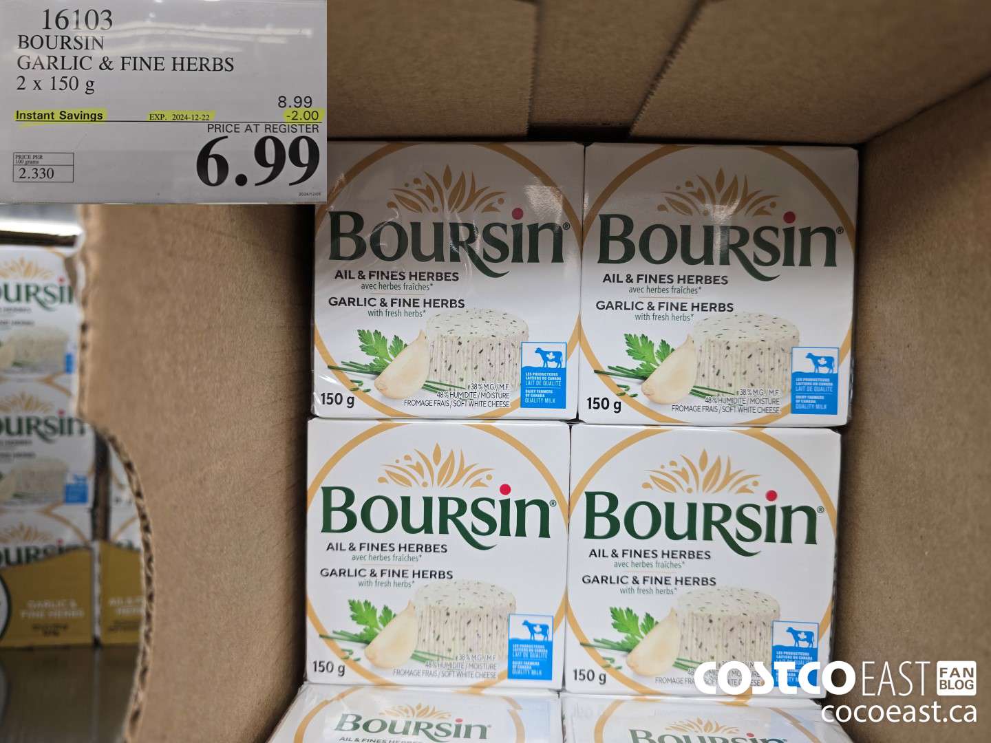 16103 BOURSIN GARLIC & FINE HERBS 2 X 150 G ($2.00 INSTANT SAVINGS EXPIRES ON 2024-12-22) $6.99