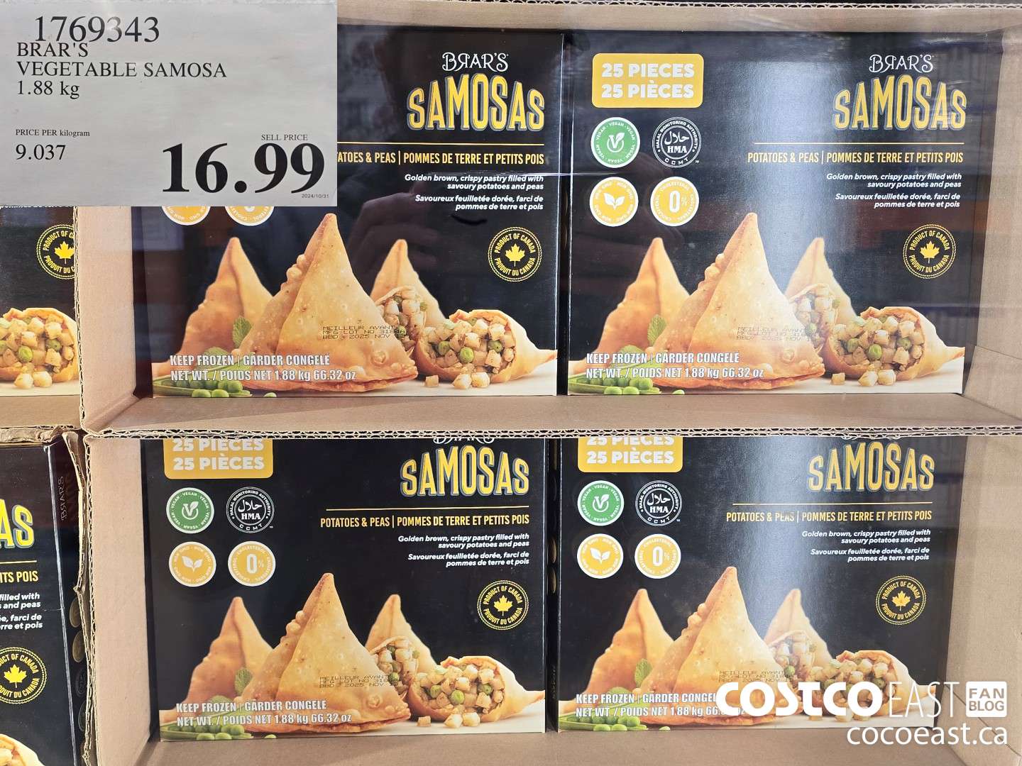 1769543 BRAR'S VEGETABLE SAMOSA 1.88 KG $16.99