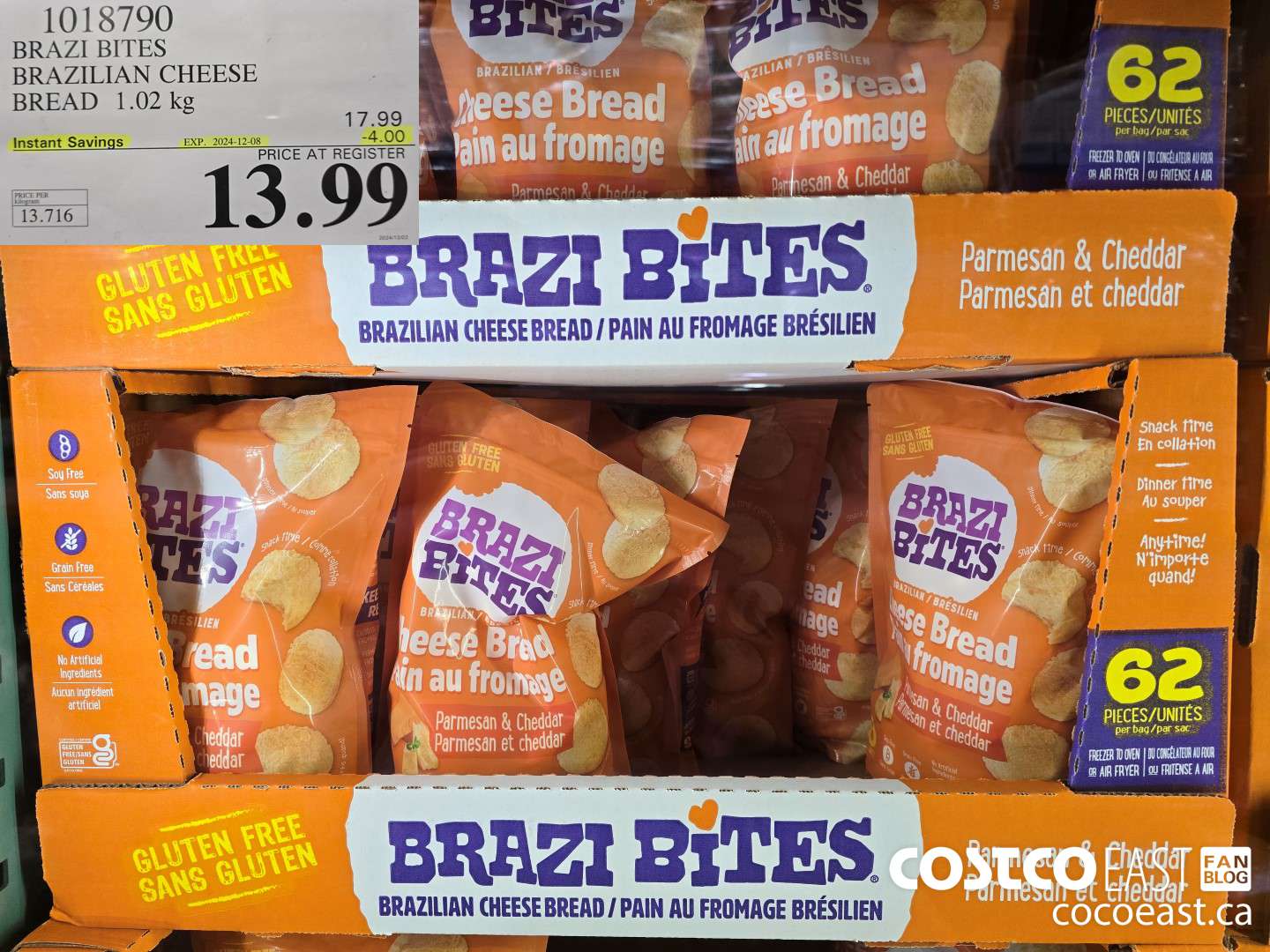 1018790 BRAZI BITES BRAZILIAN CHEESE BREAD 1.02 kg ($4.00 INSTANT SAVINGS EXPIRES ON 2024-12-08) $13.99