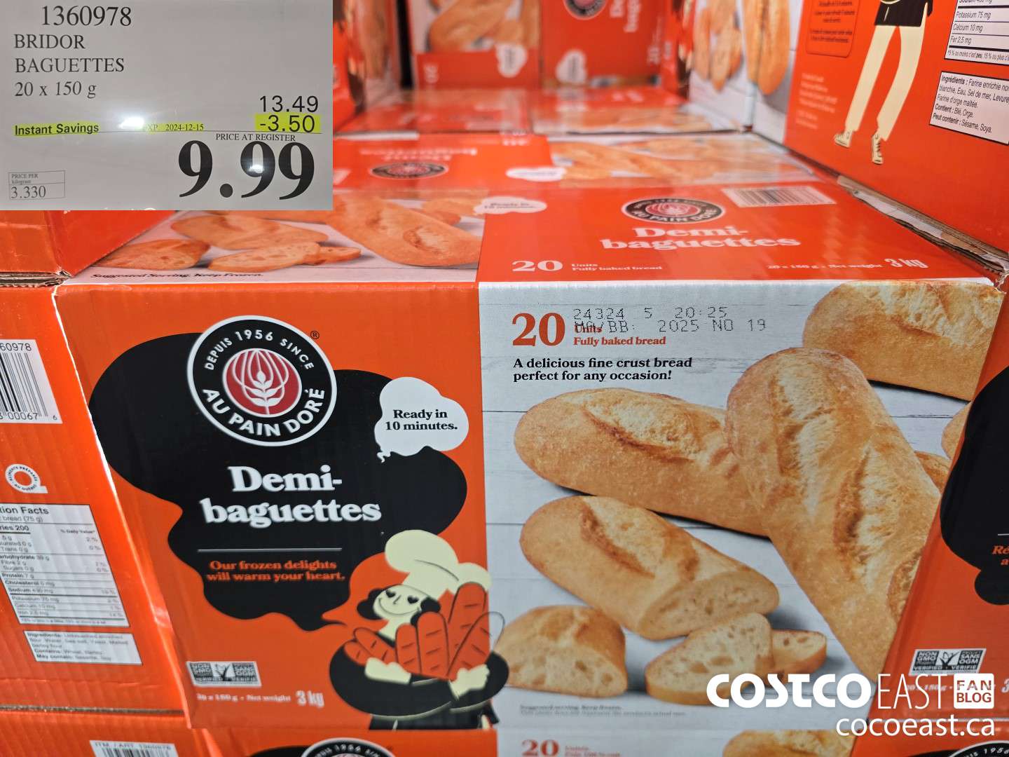 1360978 BRIDOR BAGUETTES 20 X 150 G ($3.50 INSTANT SAVINGS EXPIRES ON 2024-12-15) $9.99