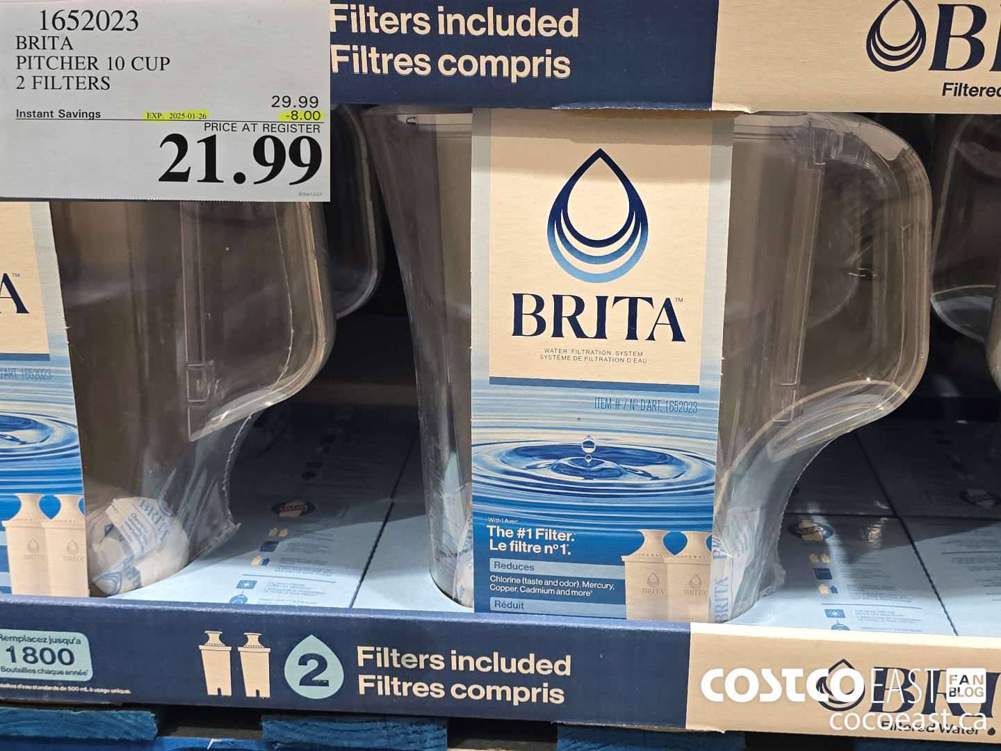 1652023 BRITA PITCHER 10 CUP 2 FILTERS ($8.00 INSTANT SAVINGS EXPIRES ON 2025-01-26) $21.99