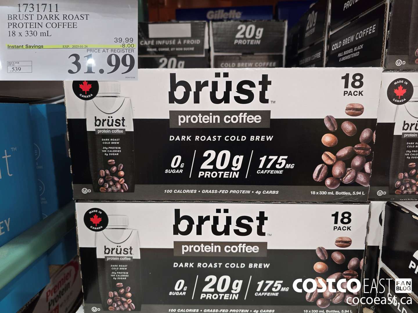 1731711 BRUST DARK ROAST PROTEIN COFFEE 18 x 330 mL ($8.00 INSTANT SAVINGS EXPIRES ON 2024-01-26) $31.99