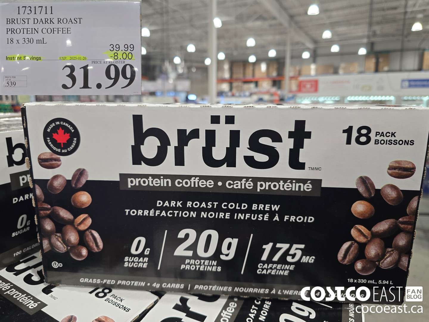 1731711 BRUST DARK ROAST PROTEIN COFFEE 18 x 330 mL ($8.00 INSTANT SAVINGS EXPIRES ON 2025-01-26) $31.99