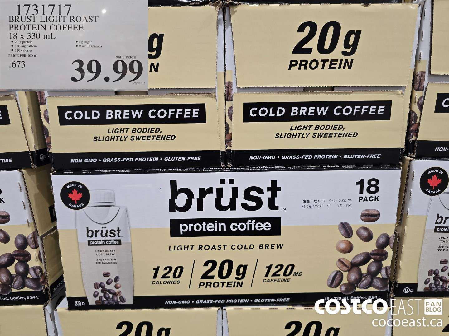 1731717 BRUST LIGHT ROAST PROTEIN COFFEE 18 X 330 mL $39.99