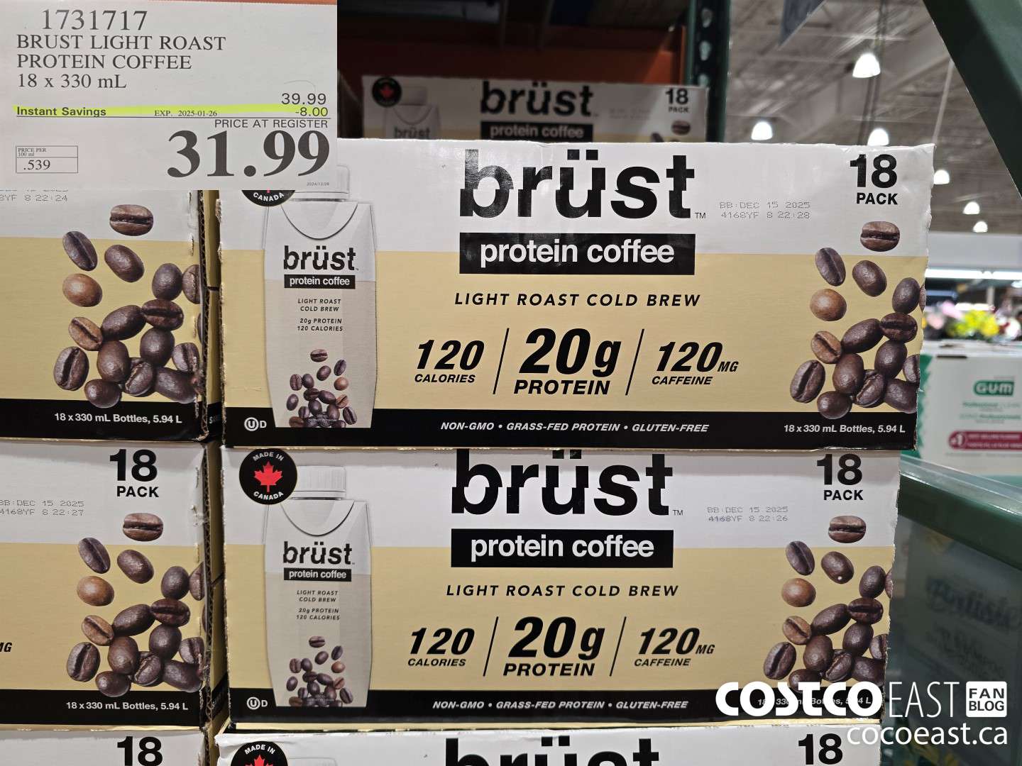 1731717 BRUST LIGHT ROAST PROTEIN COFFEE 18 X 330 mL ($8.00 INSTANT SAVINGS EXPIRES ON 2025-01-26) $31.99