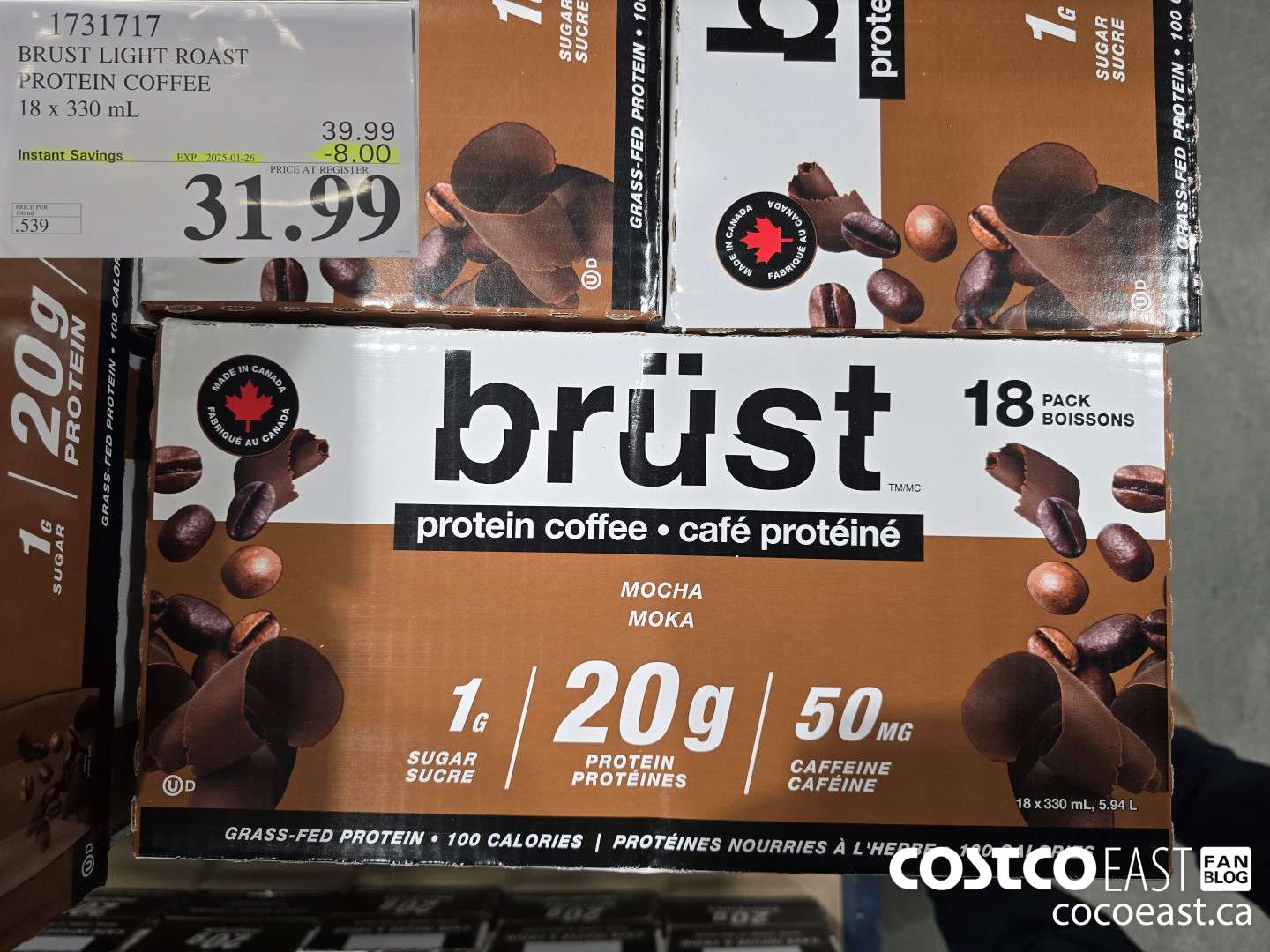 1731717 BRUST LIGHT ROAST PROTEIN COFFEE 18 X 330 mL ($8.00 INSTANT SAVINGS EXPIRES ON 2025-01-26) $31.99