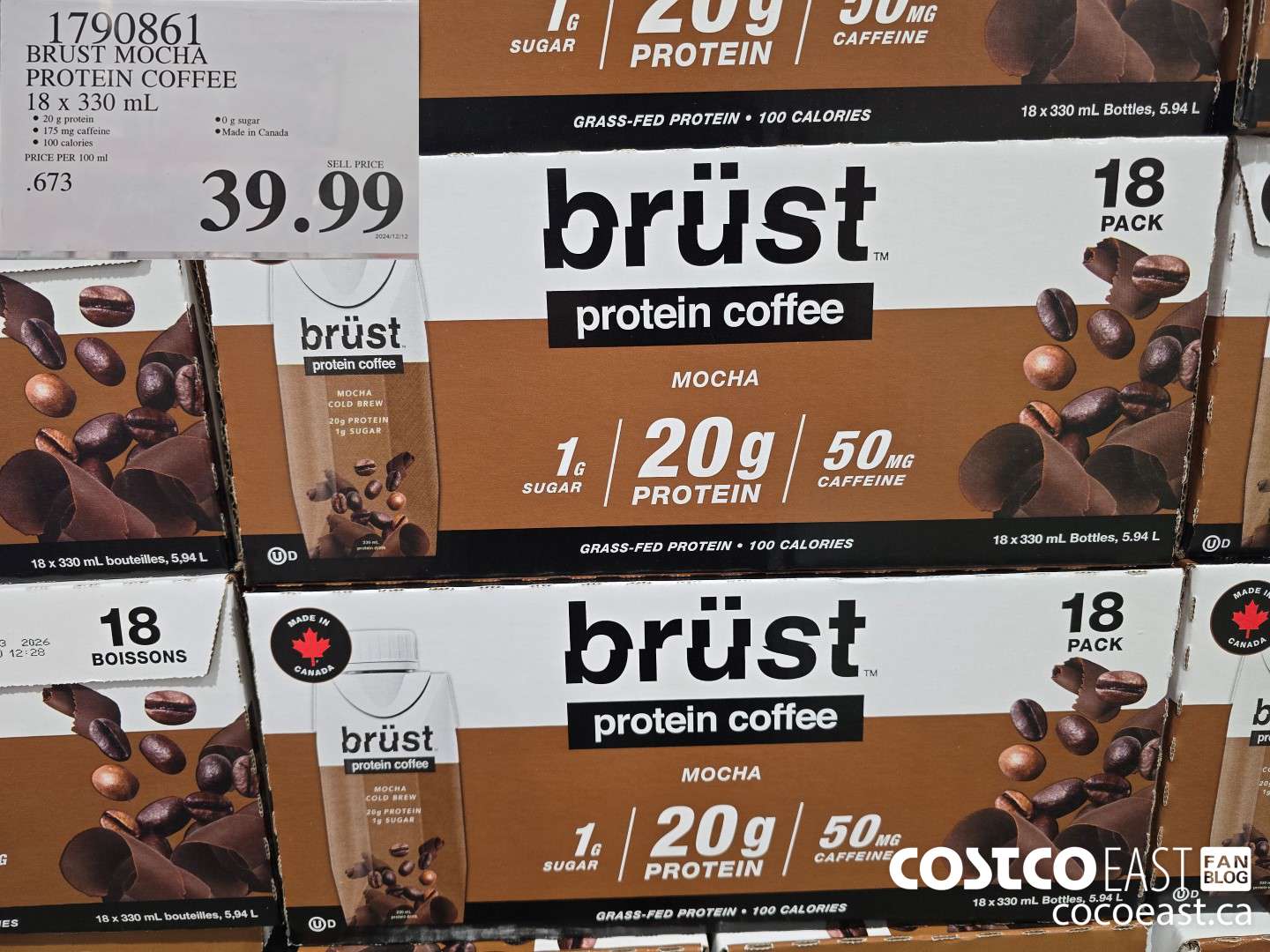 1790861 BRUST MOCHA PROTEIN COFFEE 18 x 330 mL $39.99