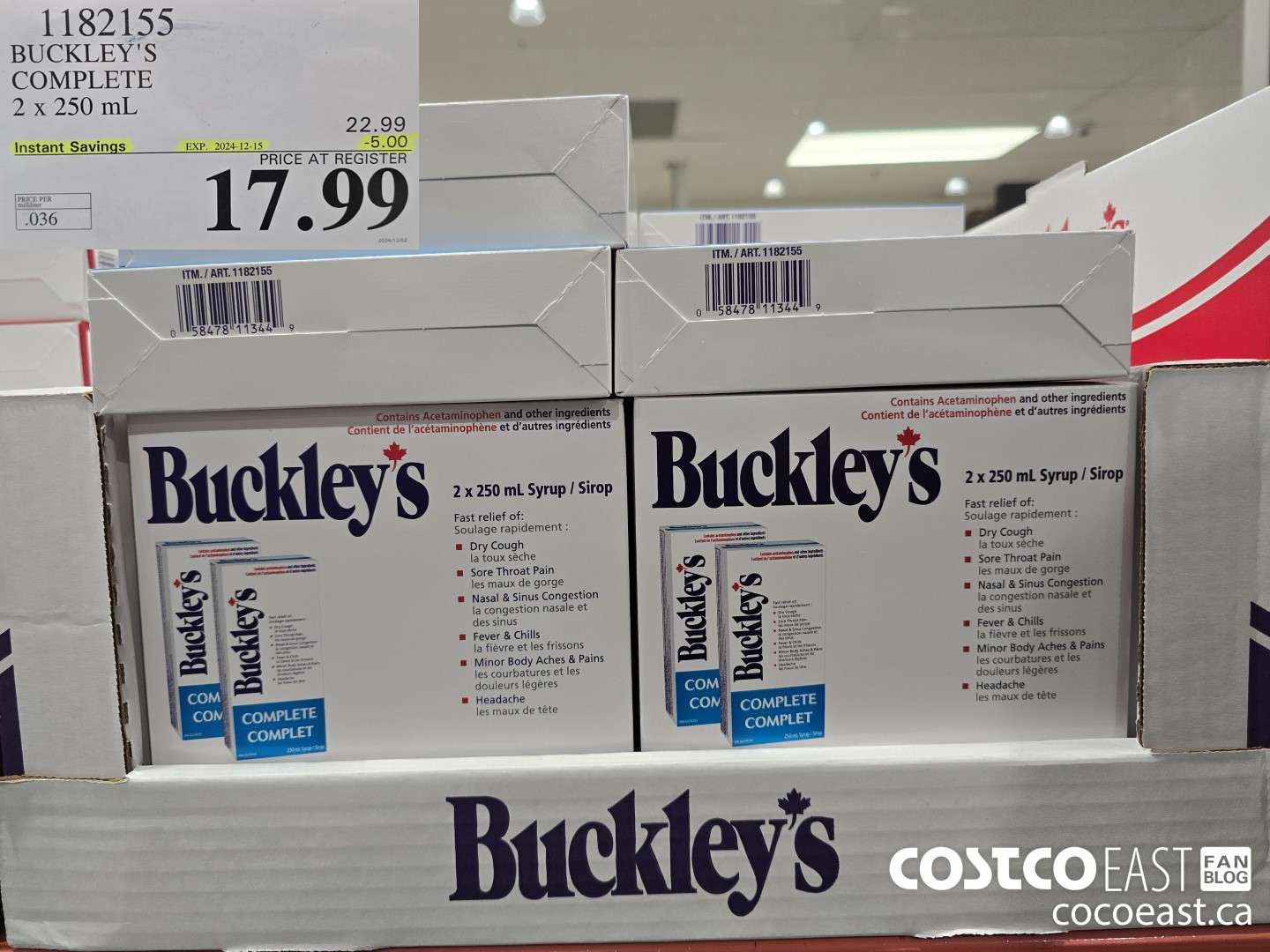 1182155 BUCKLEY'S COMPLETE 2 x 250 ML ($5.00 INSTANT SAVINGS EXPIRES ON 2024-12-15) $17.99