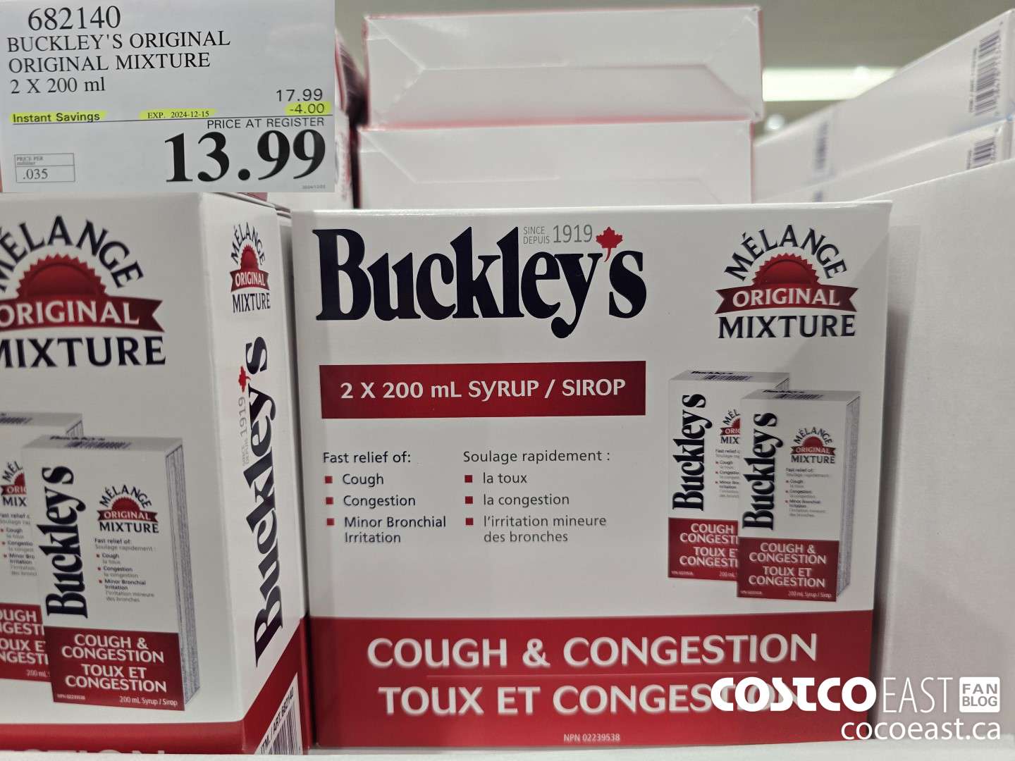682140 BUCKLEY'S ORIGINAL ORIGINAL MIXTURE 2 X 200 ml ($4.00 INSTANT SAVINGS EXPIRES ON 2024-12-15) $13.99