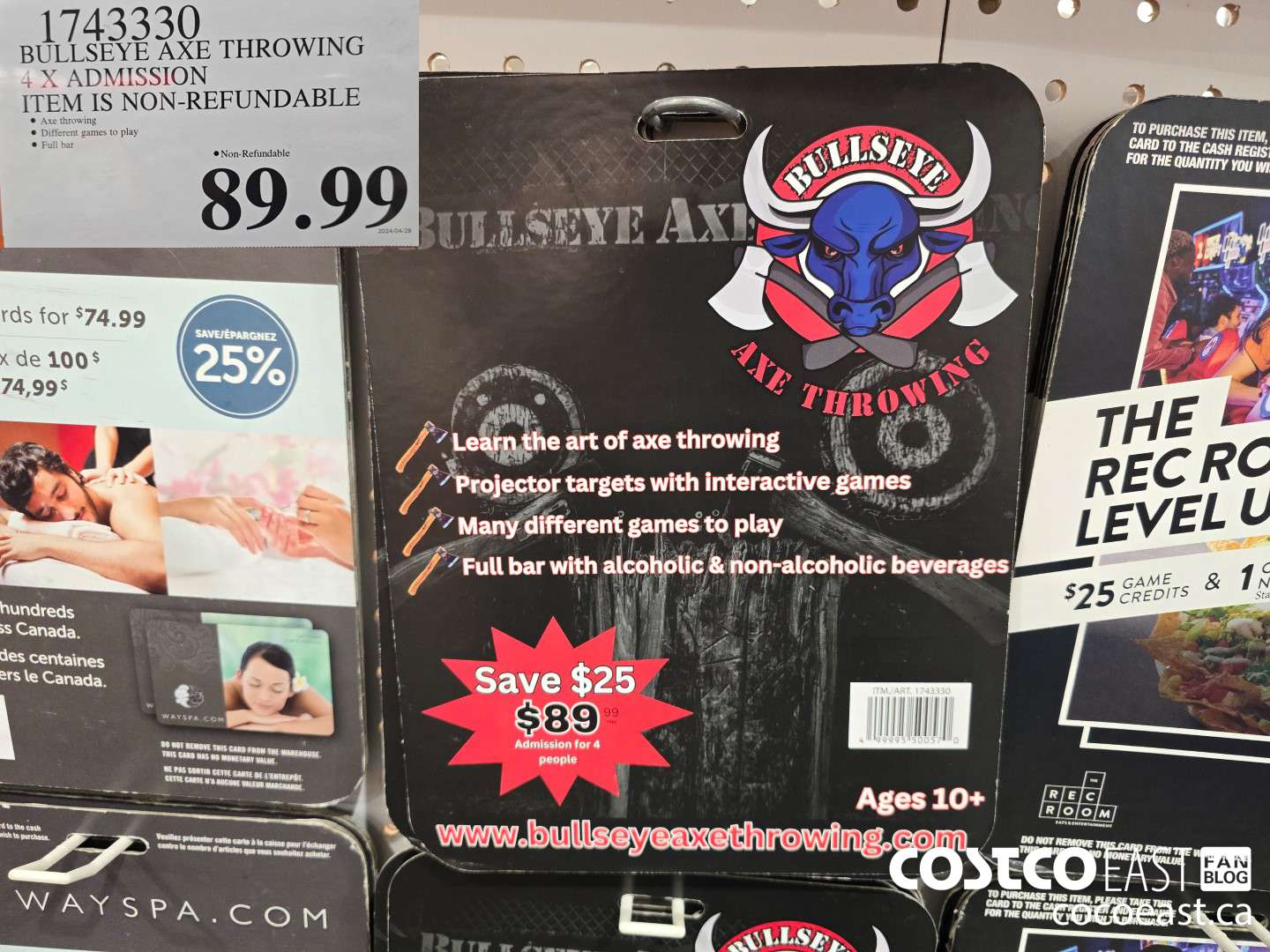 1743330 BULLSEYE AXE THROWING 4 X ADMISSION ITEM IS NON-REFUNDABLE $89.99