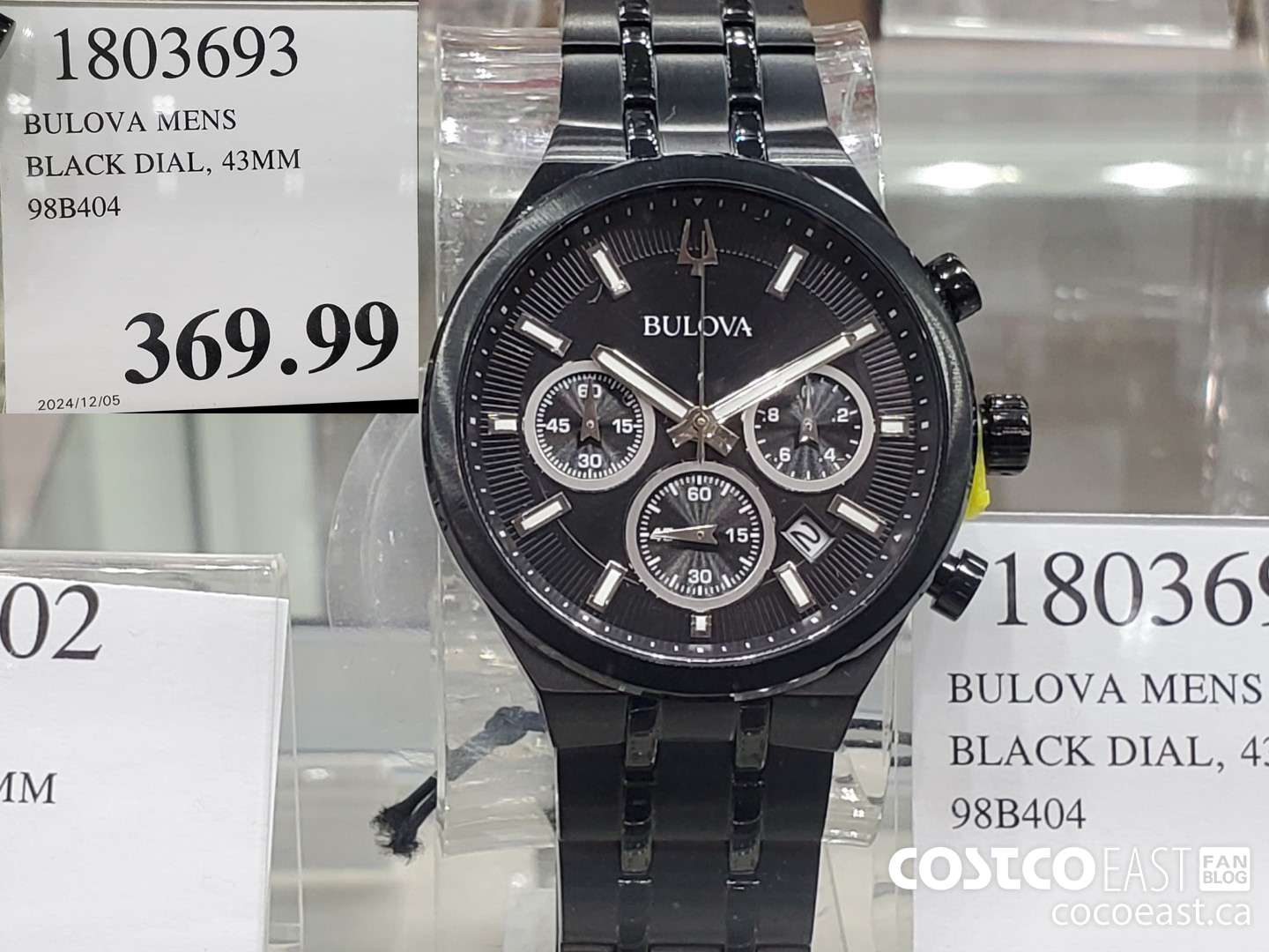1803693 BULOVA MENS BLACK DIAL, 43MM 98B404 $369.99