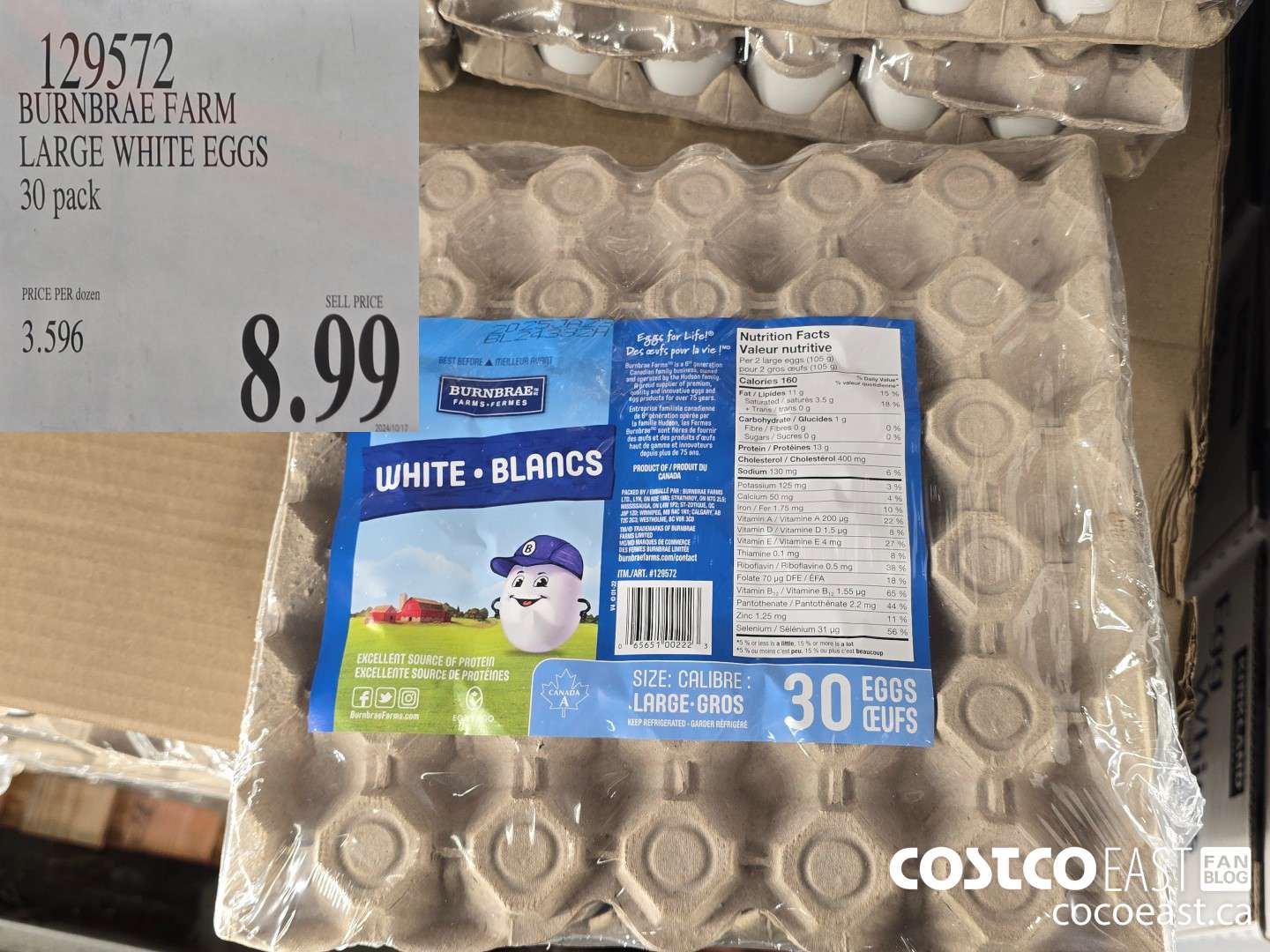 129572 BURNBRAE FARM LARGE WHITE EGGS 30 PACK $8.99