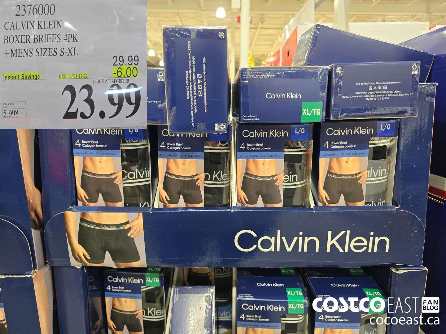 2376000 CALVIN KLEIN BOXER BRIEF 4PK +MENS SIZES S-XL ($6.00 INSTANT SAVINGS EXPIRES ON 2024-12-22) $29.99