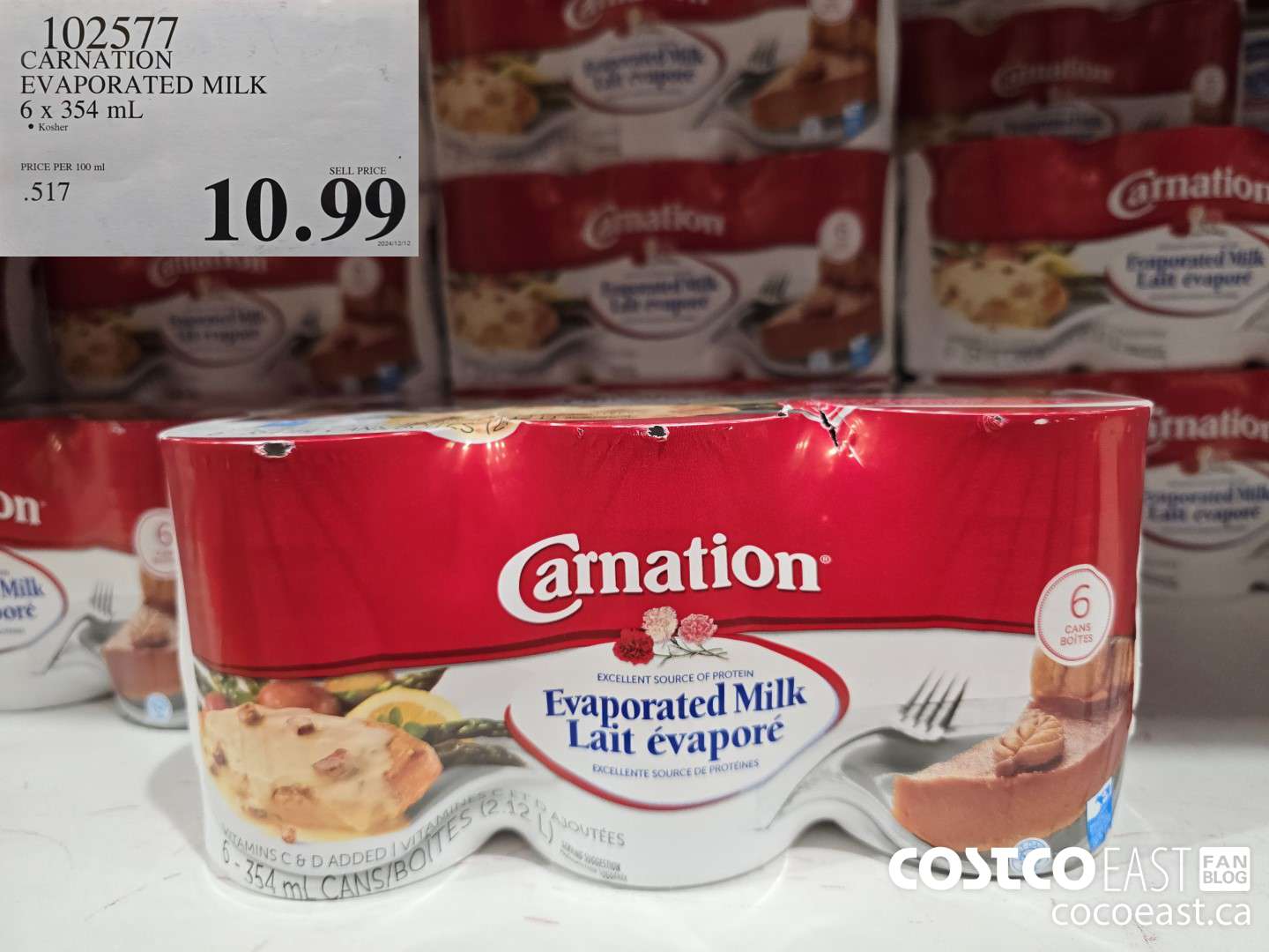 102577 CARNATION EVAPORATED MILK 6 x 354 mL $10.99