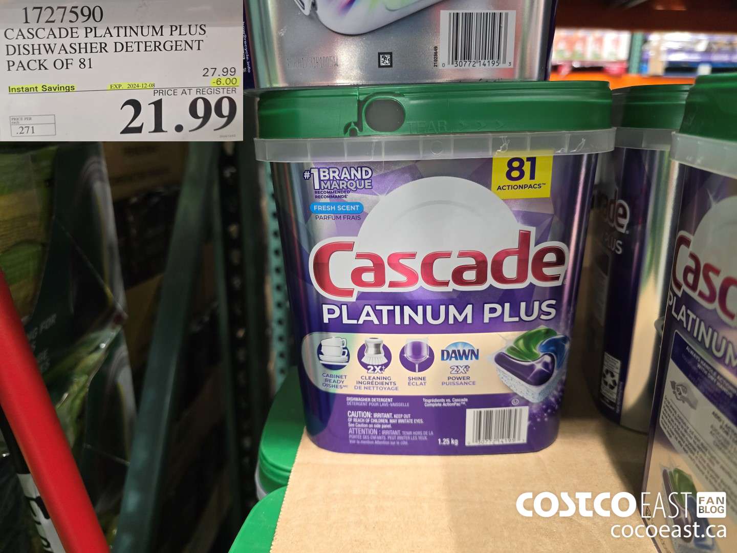 1727590 CASCADE PLATINUM PLUS DISHWASHER DETERGENT PACK OF 81 ($6.00 INSTANT SAVINGS EXPIRES ON 2024-12-08) $21.99