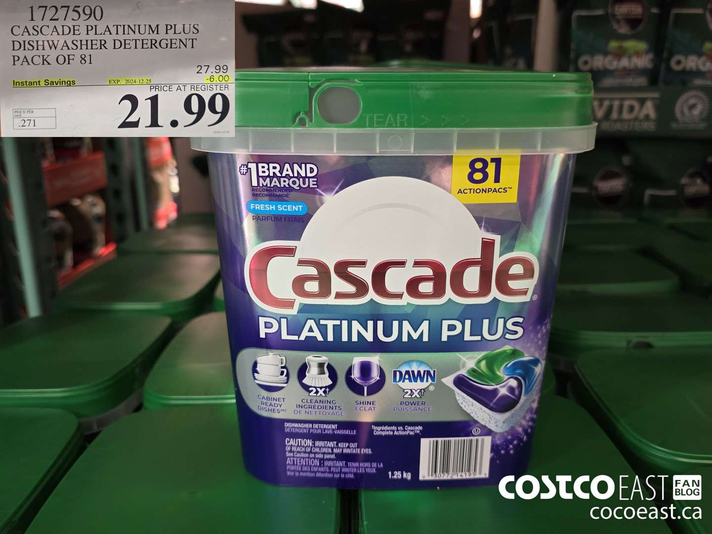 1727590 CASCADE PLATINUM PLUS DISHWASHER DETERGENT PACK OF 81 ($6.00 INSTANT SAVINGS EXPIRES ON 2024-12-25) $21.99