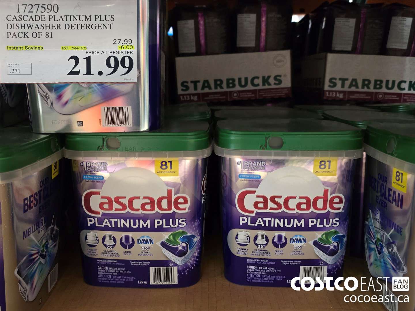 1727590 CASCADE PLATINUM PLUS DISHWASHER DETERGENT PACK OF 81 ($6.00 INSTANT SAVINGS EXPIRES ON 2024-12-25) $21.99