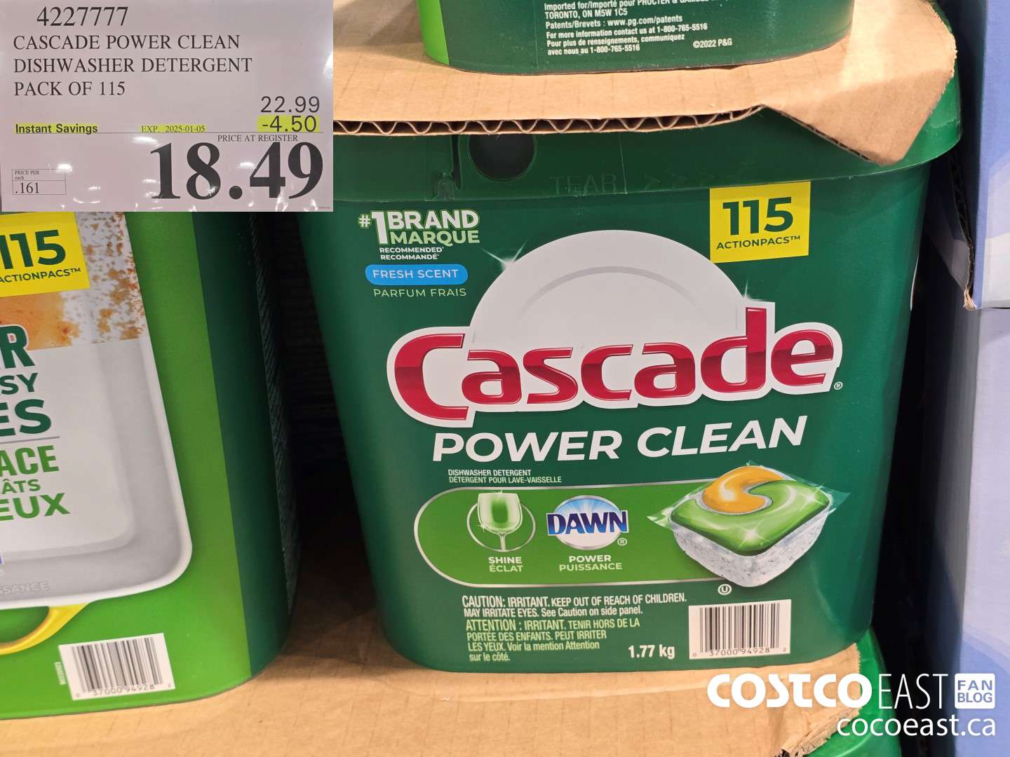 4227777 CASCADE POWER CLEAN DISHWASHER DETERGENT PACK OF 115 ($4.50 INSTANT SAVINGS EXPIRES ON 2025-01-05) $18.49